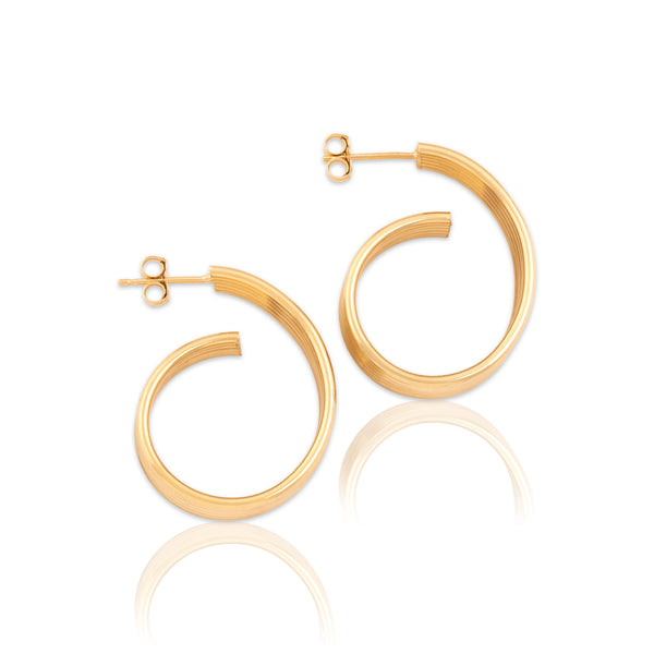 Vintage 14k Yellow Gold Chunky Ribbed Swirl Stud Hoop Earrings