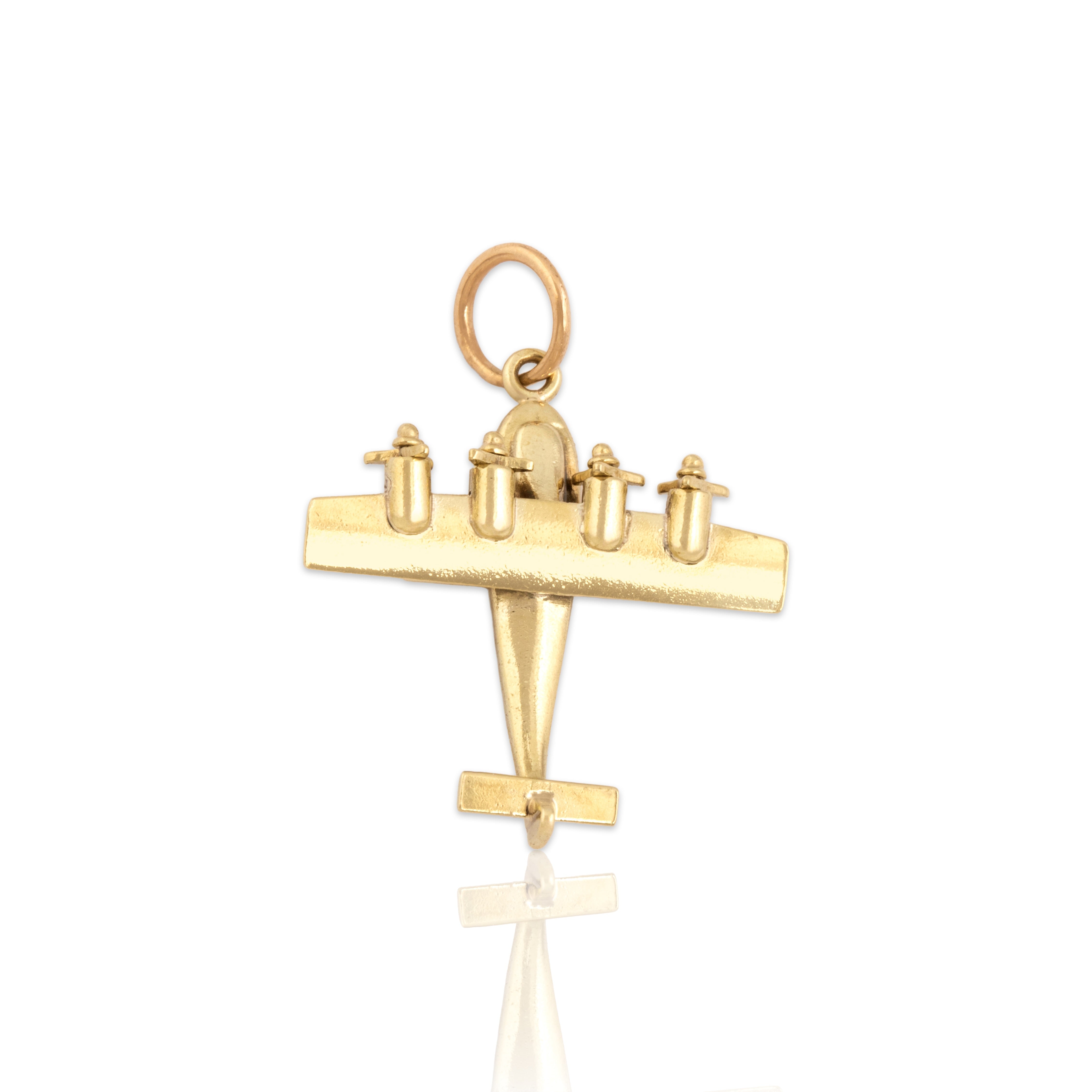Vintage 14k Yellow Gold Articulating Propeller Airplane Charm / Pendant