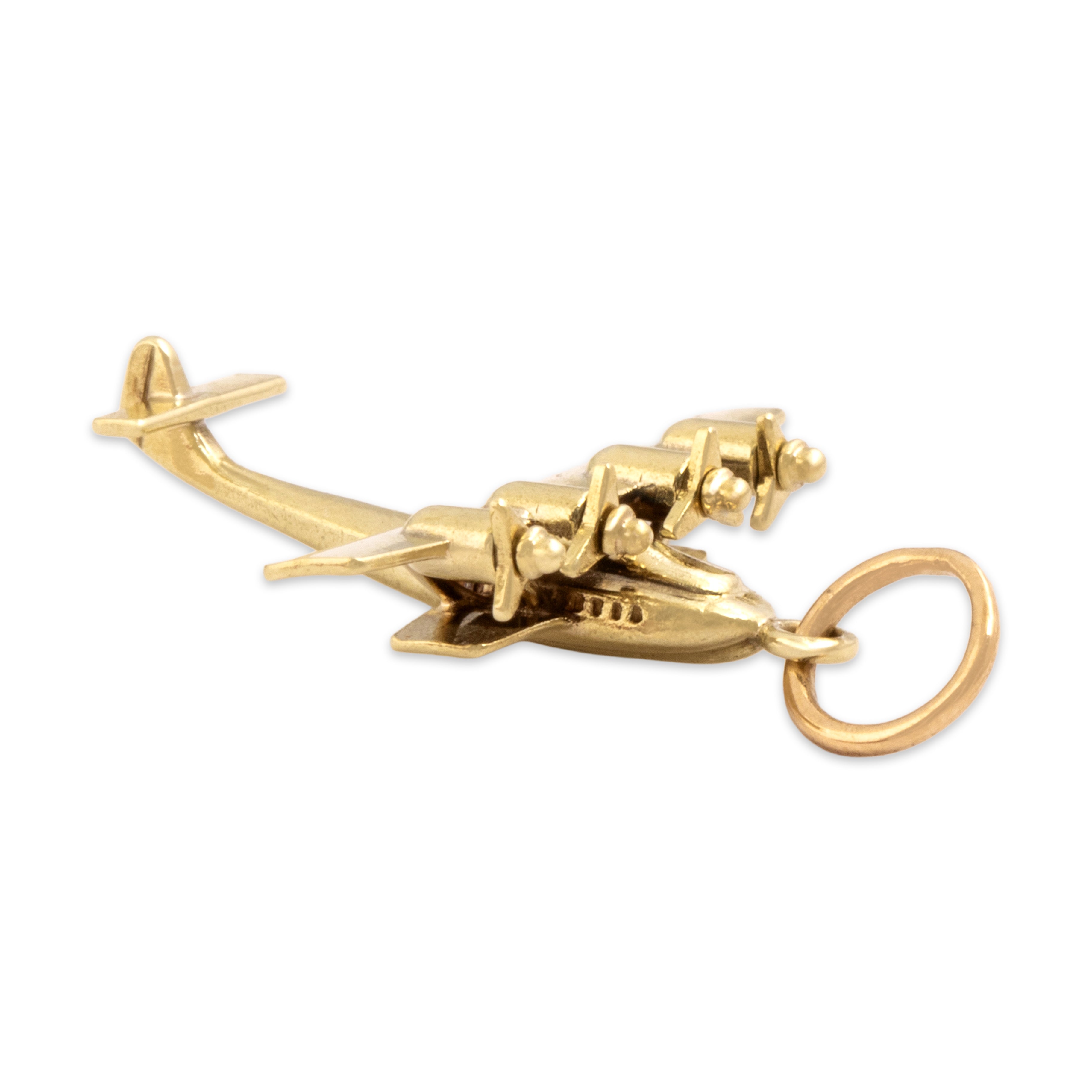 Vintage 14k Yellow Gold Articulating Propeller Airplane Charm / Pendant - detail view #2