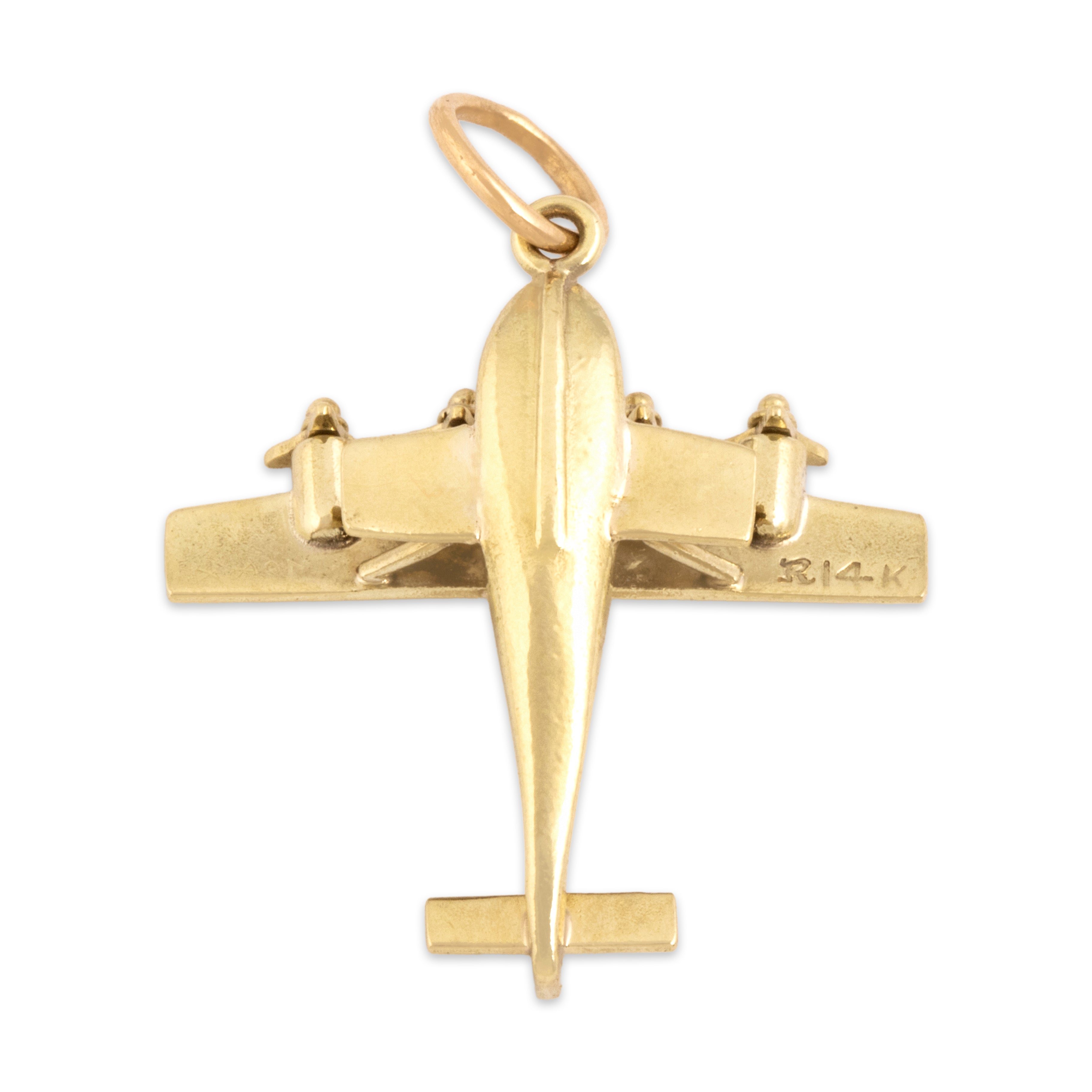 Vintage 14k Yellow Gold Articulating Propeller Airplane Charm / Pendant - Overall view