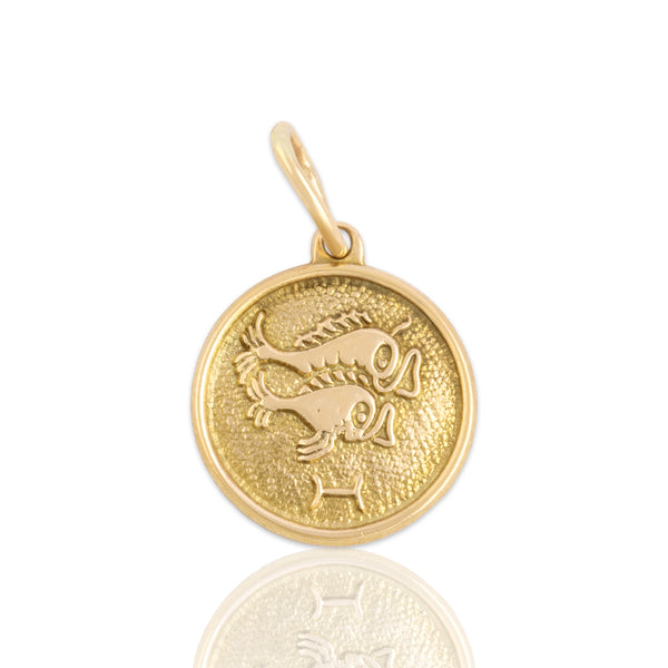 Vintage Small 14k Yellow Gold Celestial Textured Pisces Medallion Charm / Pendant