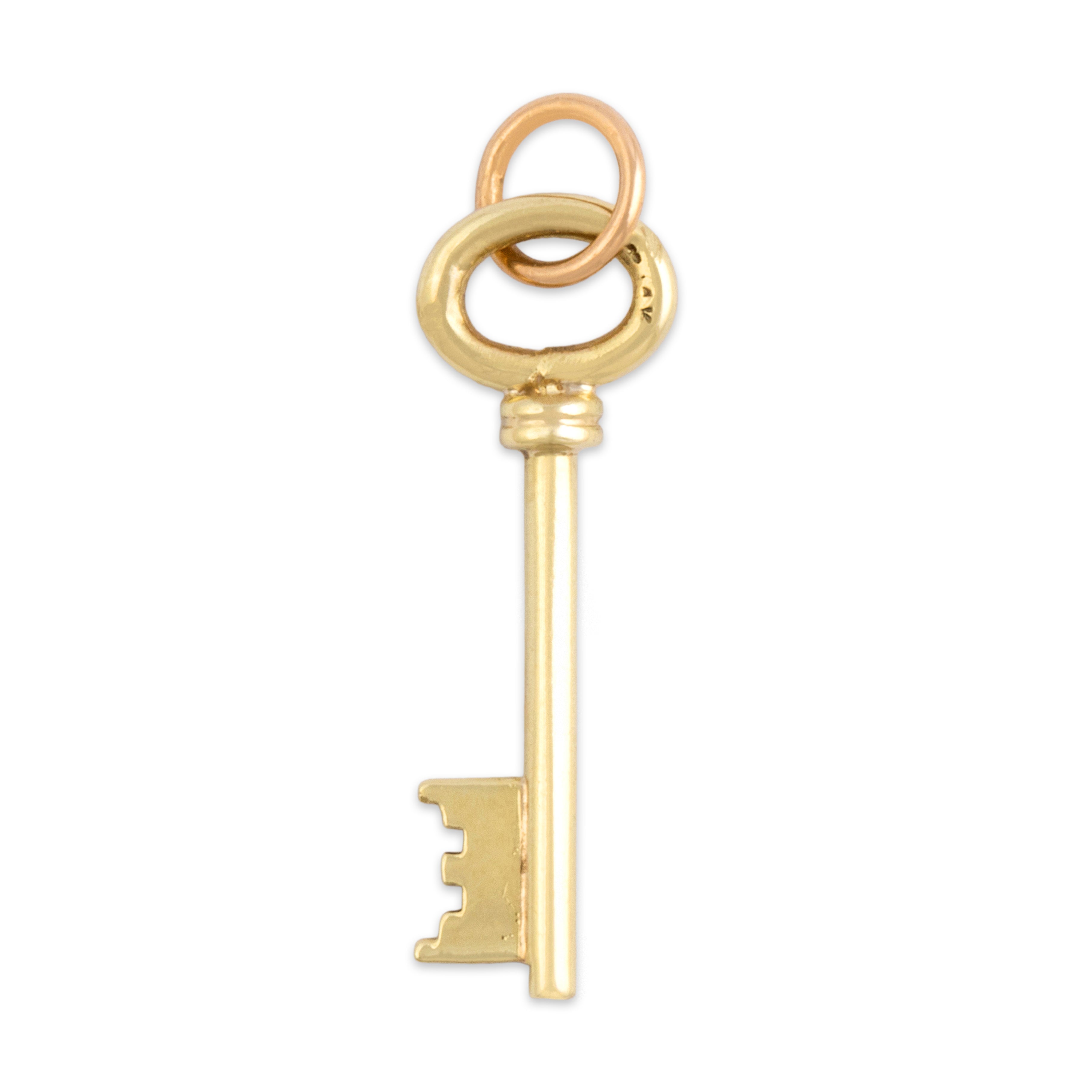 Vintage 14k Yellow Gold Delicate Skeleton Key Charm / Pendant