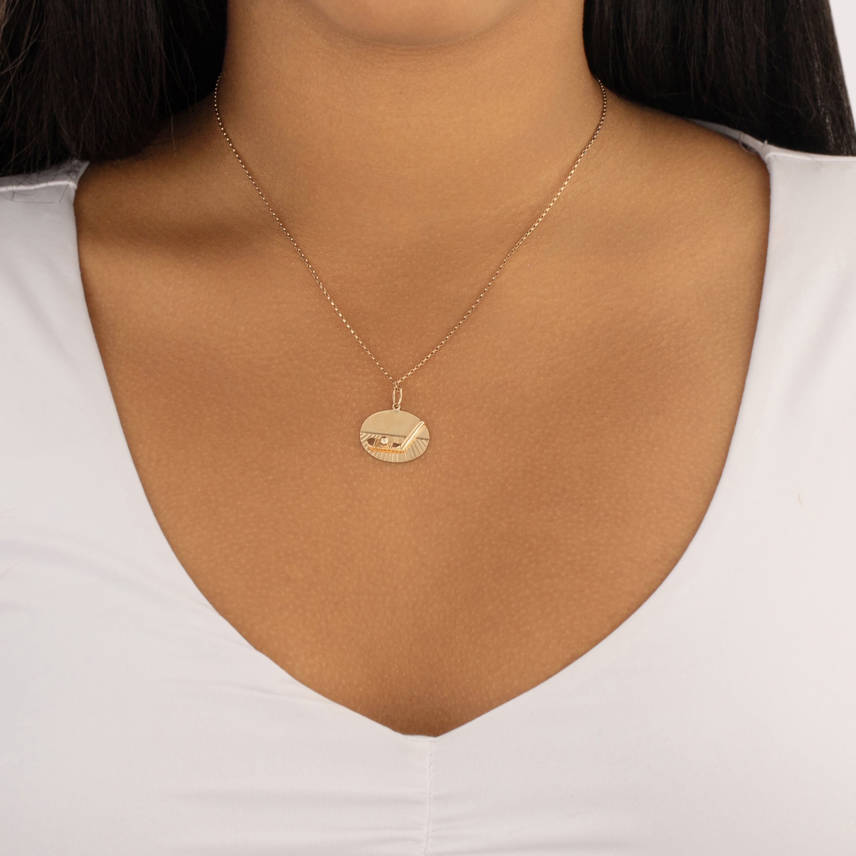 Vintage 14k Yellow Gold Hole-In-One Golf Charm / Pendant - On model view