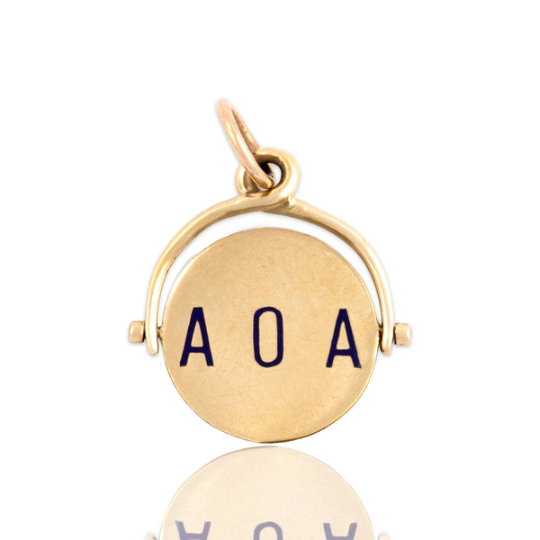 Estate 14k Yellow Gold Flipping Blue Enamel ALOHA Charm / Pendant