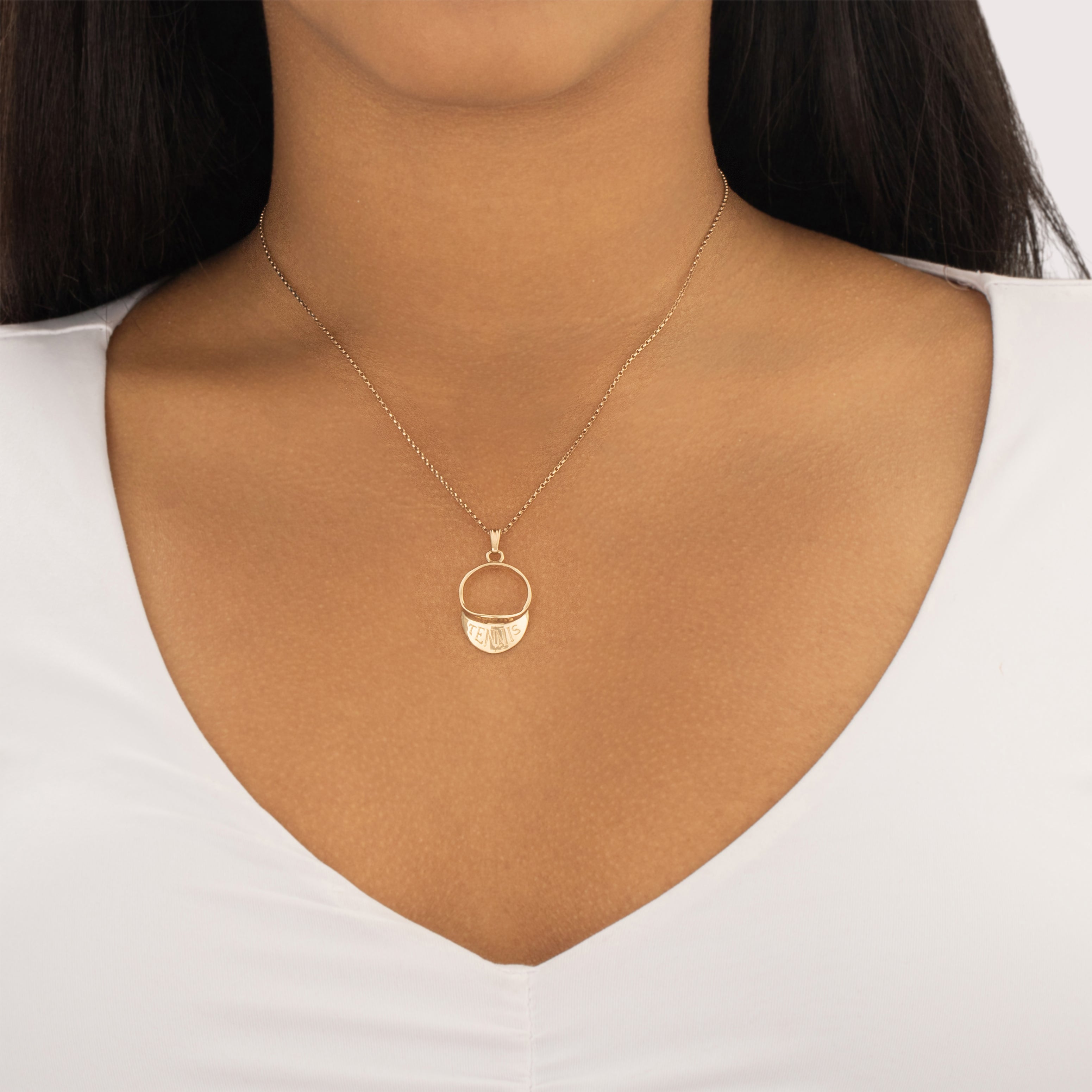 Vintage 14k Yellow Gold Sporty Tennis Visor Charm / Pendant - On model view