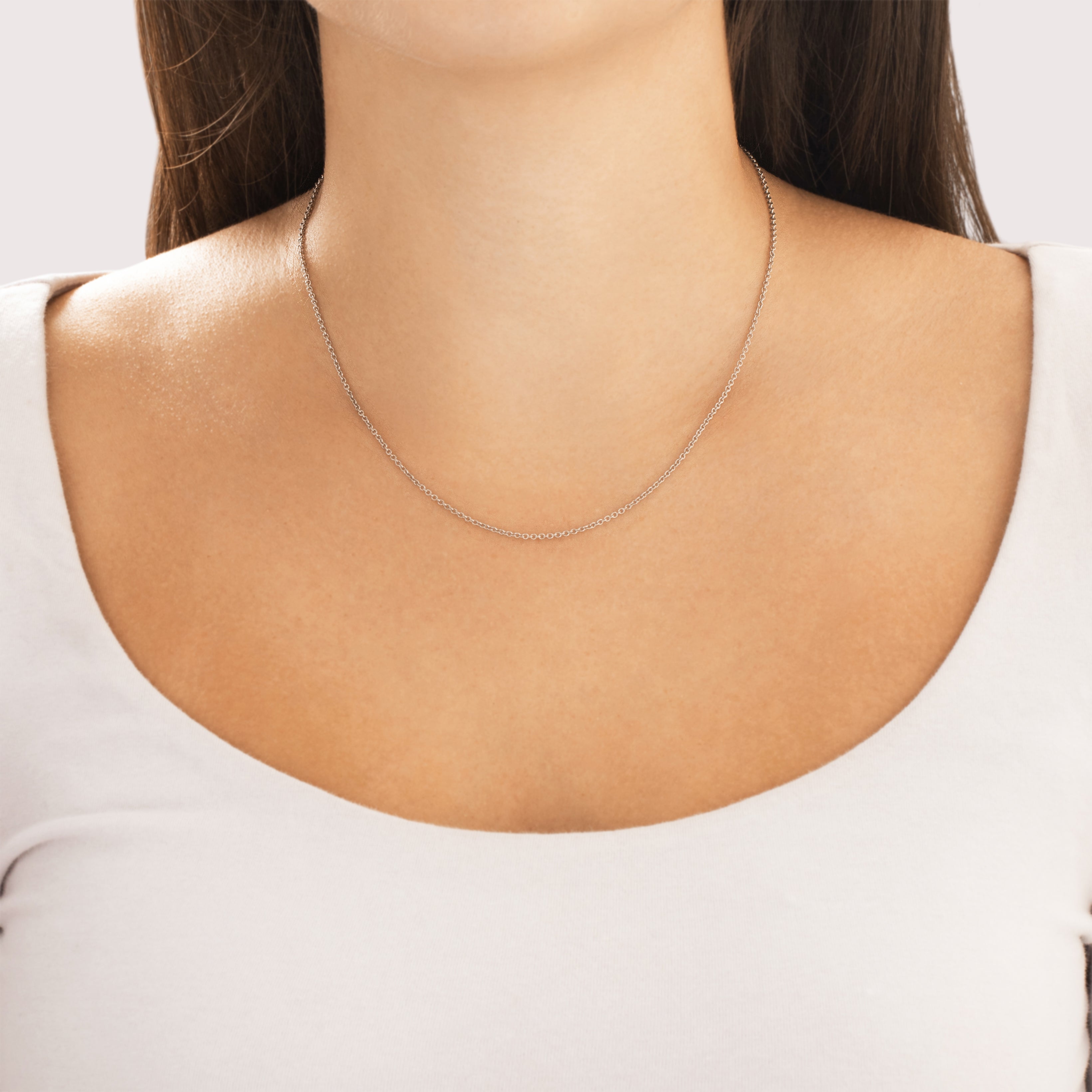 Vintage Italian 14k White Gold 1.5mm Dainty Classic Cable Chain - On model view