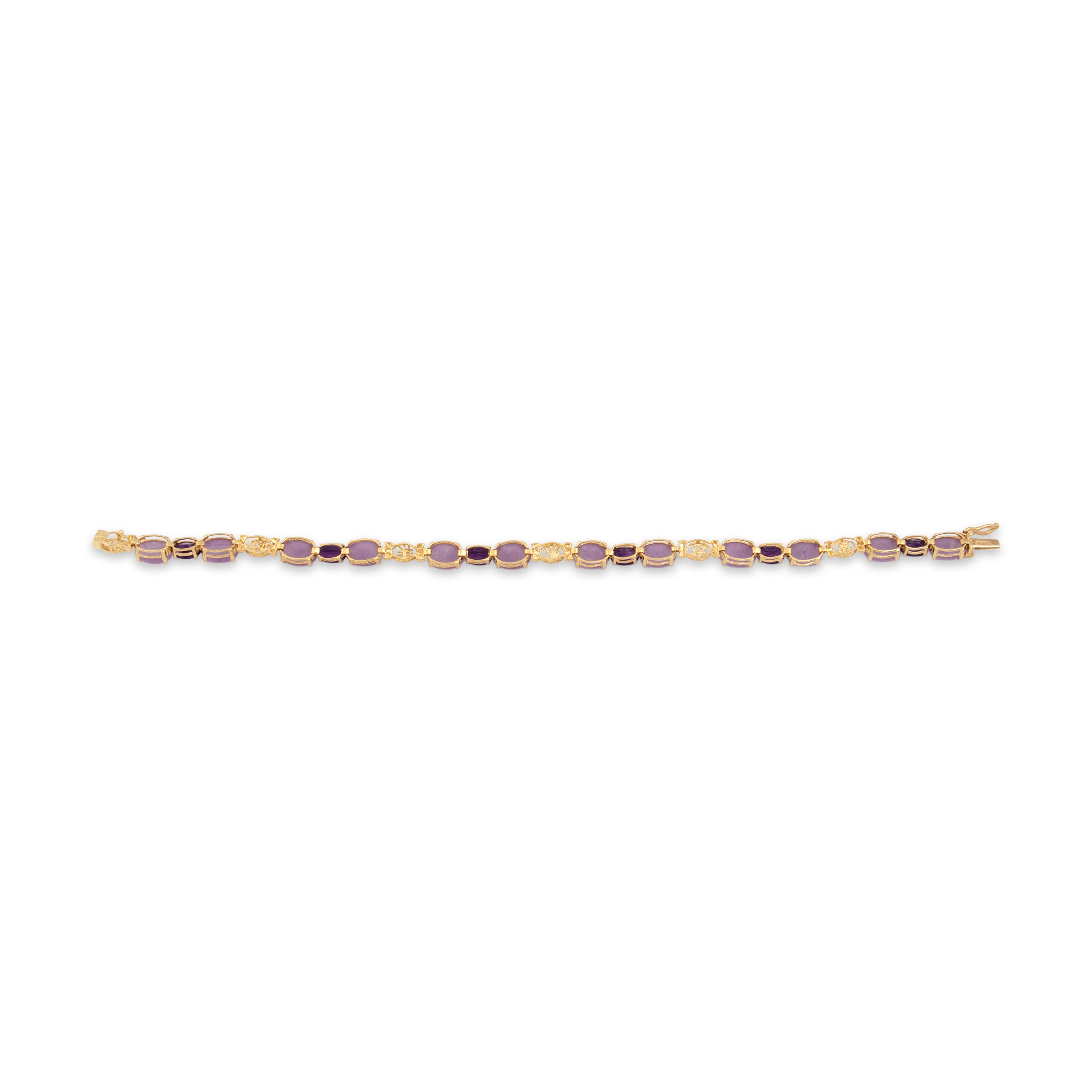 Vintage 14k Yellow Gold 13.14cttw Lavender Jade 2.23cttw Amethyst Fabulous Oval Script Link Bracelet - Back view