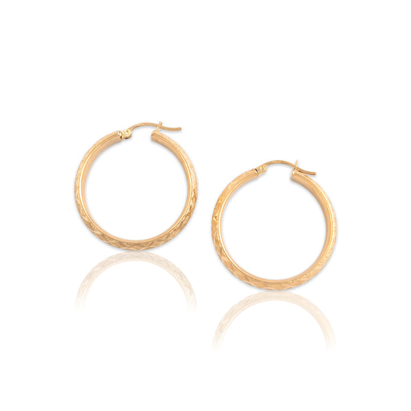 Vintage 14k Yellow Gold Diamond Cut Criss-Cross Pattern Hoop Earrings
