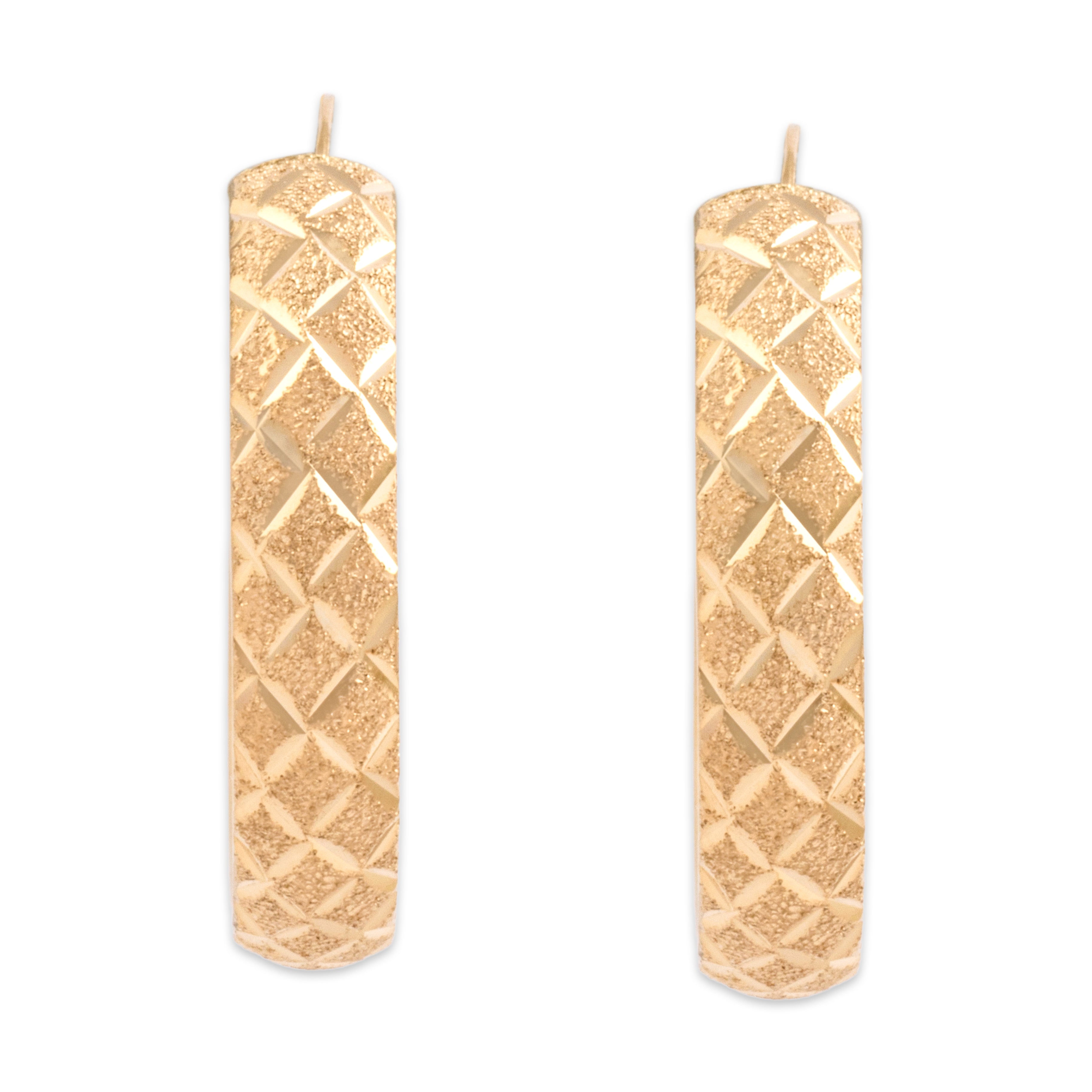 Vintage 14k Yellow Gold Diamond Cut Criss-Cross Pattern Hoop Earrings - Side view