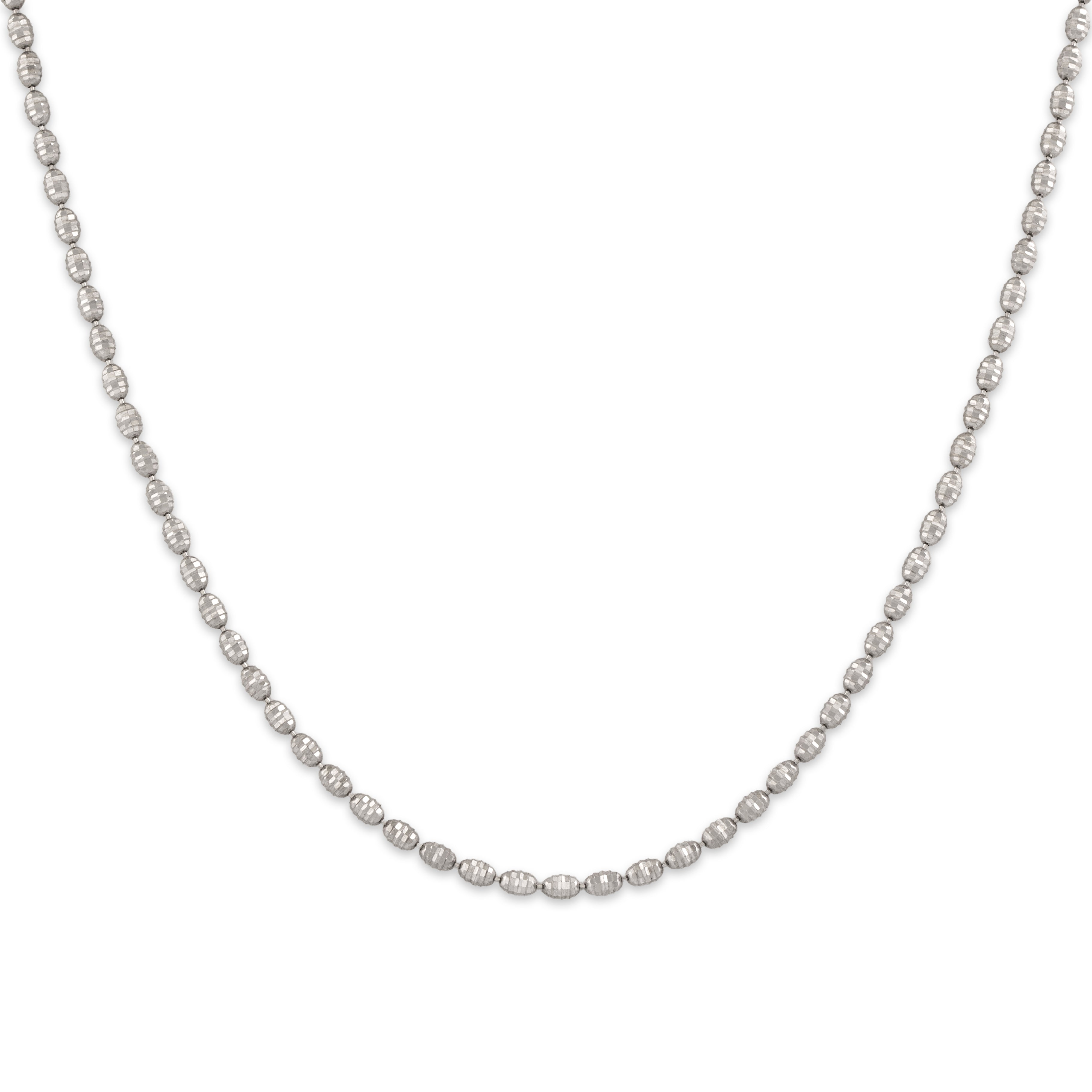 Vintage Italian 14k White Gold 2mm Glittering Textured Ball Chain - Close-up view