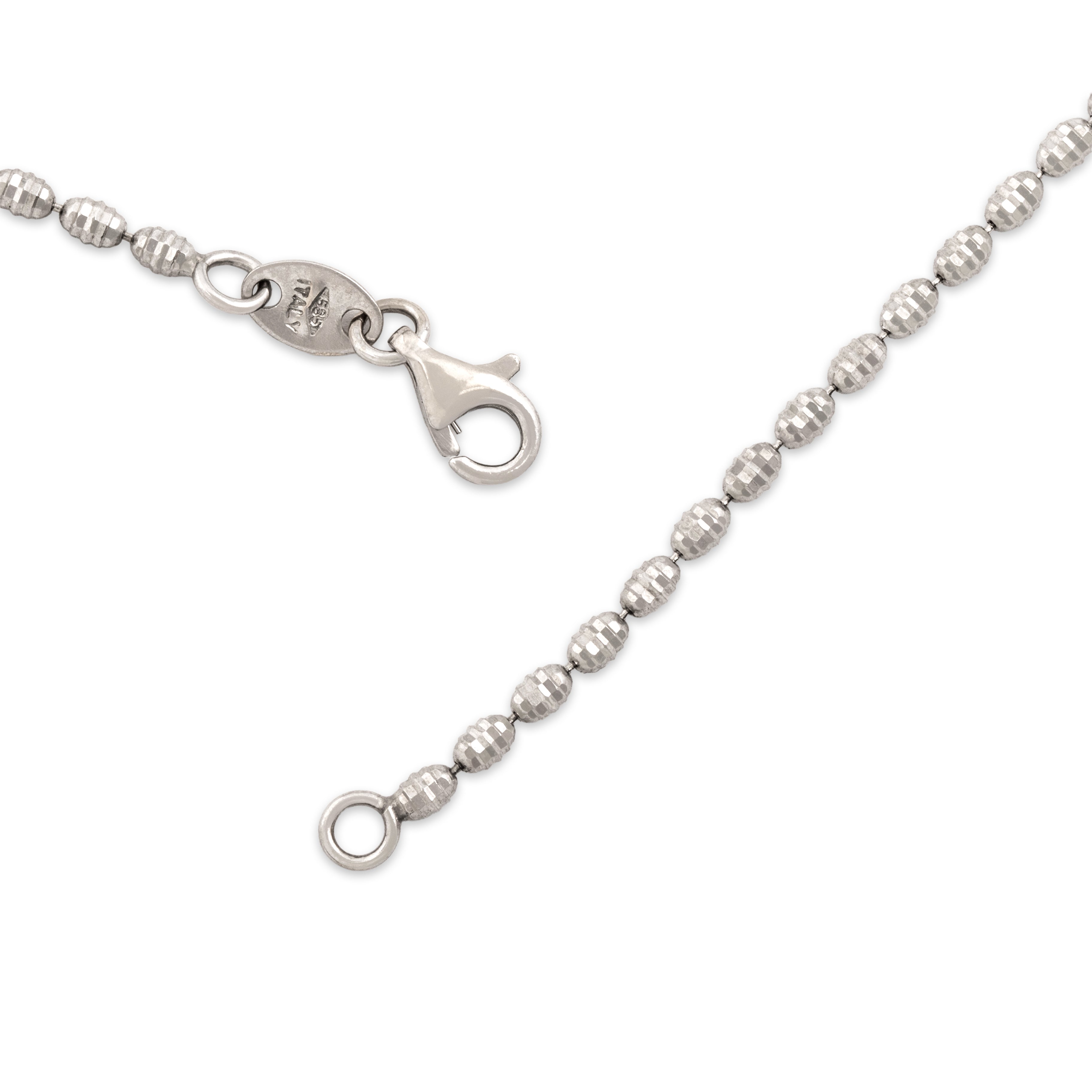 Vintage Italian 14k White Gold 2mm Glittering Textured Ball Chain - clasp view