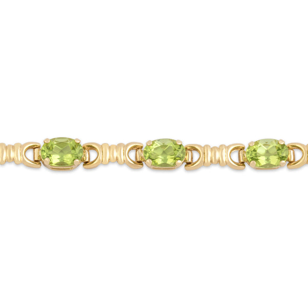 Vintage 14k Yellow Gold 6.87cttw Peridot Horse-Bit Link Bracelet 6.75