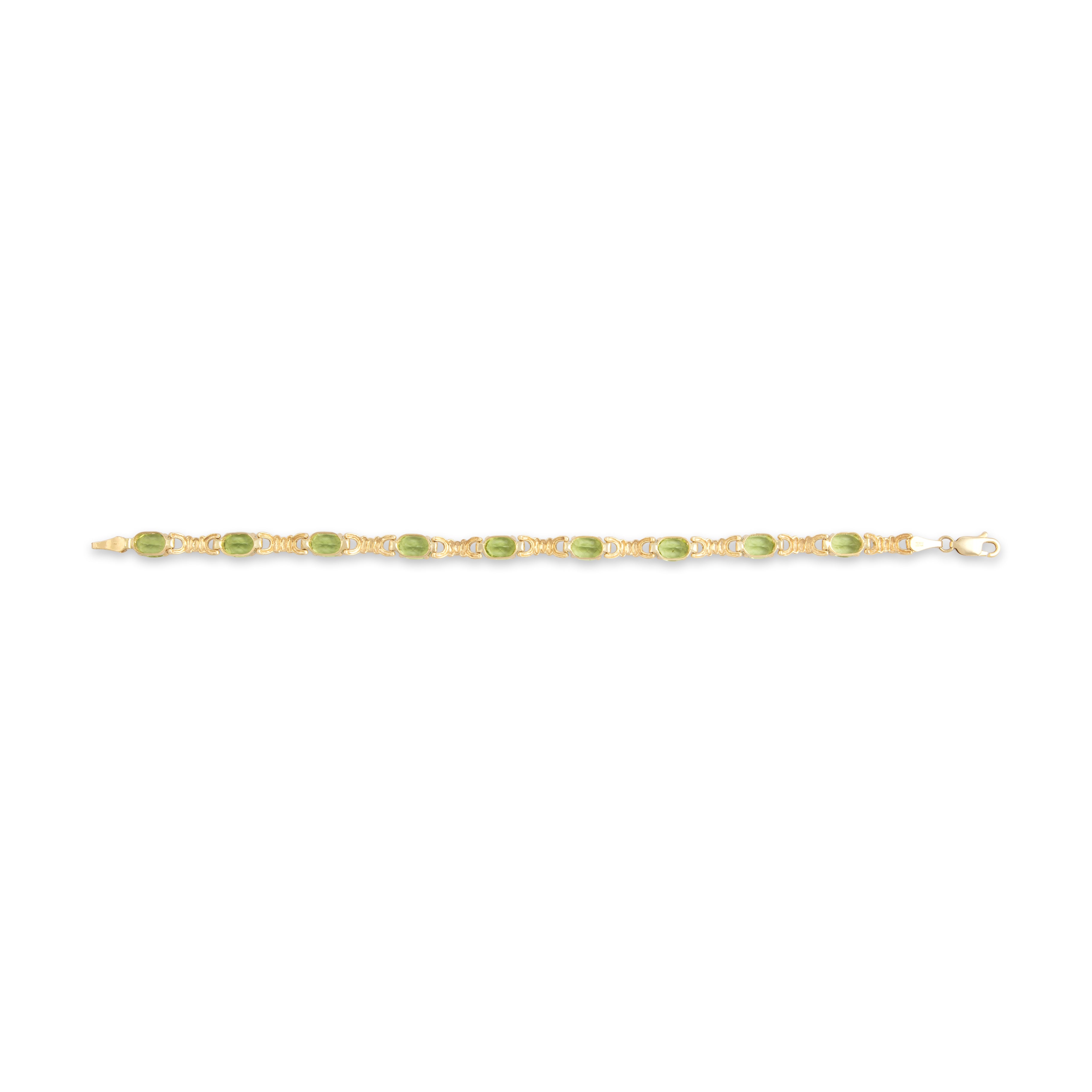 Vintage 14k Yellow Gold 6.87cttw Peridot Horse-Bit Link Bracelet - Back view