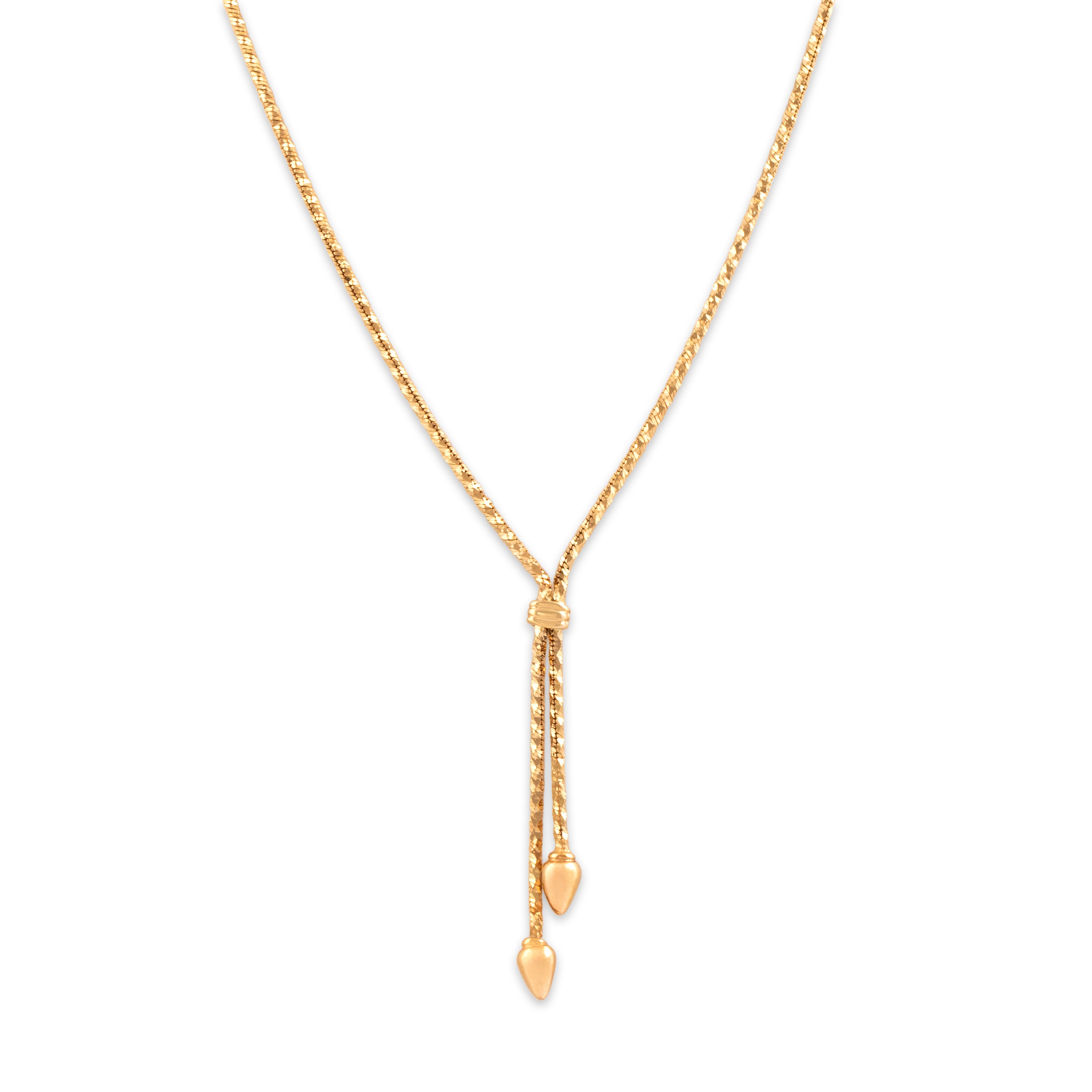 Vintage Italian 14k Yellow Gold Glittering Diamond Cut Twisted Chain Lariat Dangle Necklace - detail view #1