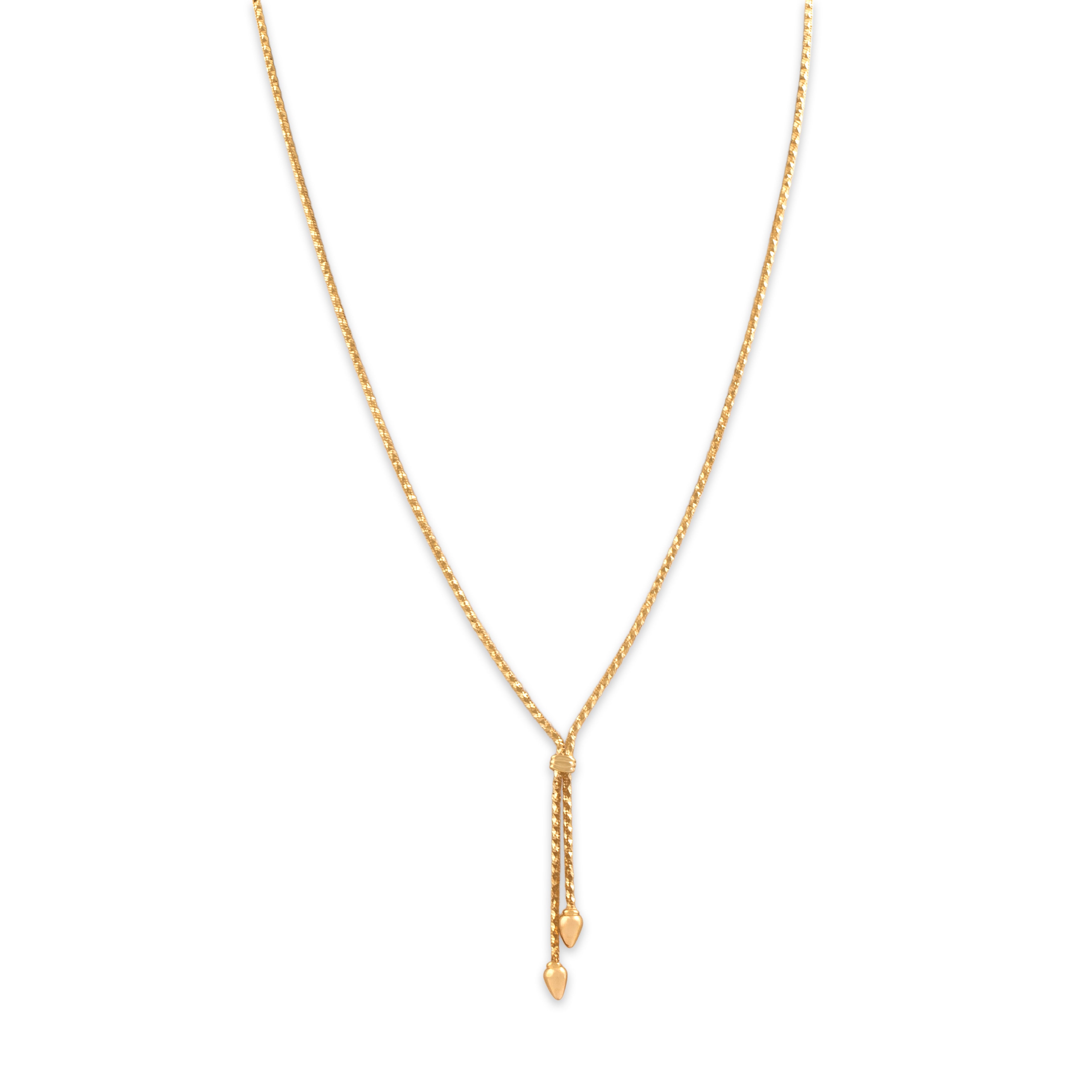 Vintage Italian 14k Yellow Gold Glittering Diamond Cut Twisted Chain Lariat Dangle Necklace - Close-up view