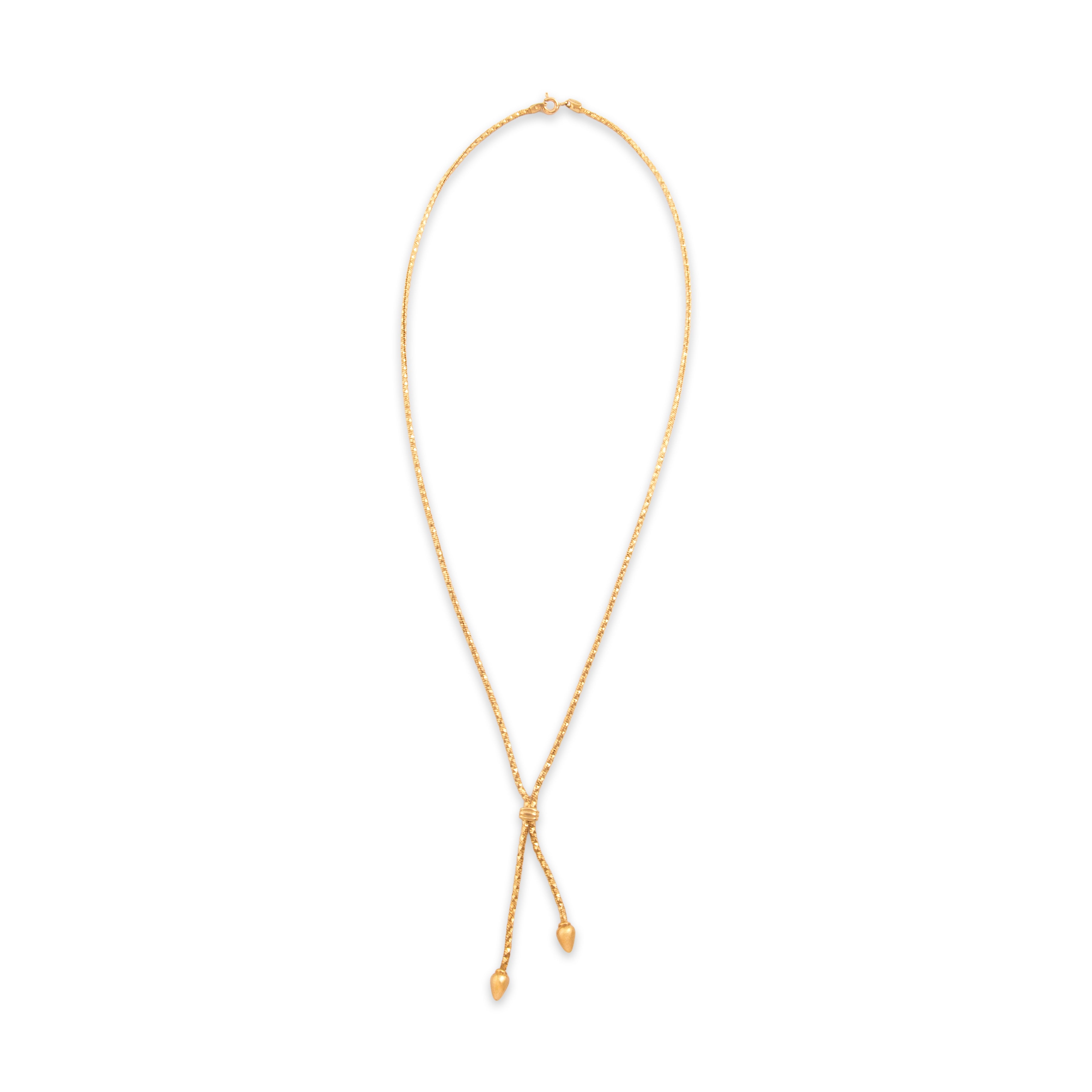 Vintage Italian 14k Yellow Gold Glittering Diamond Cut Twisted Chain Lariat Dangle Necklace - Overall view