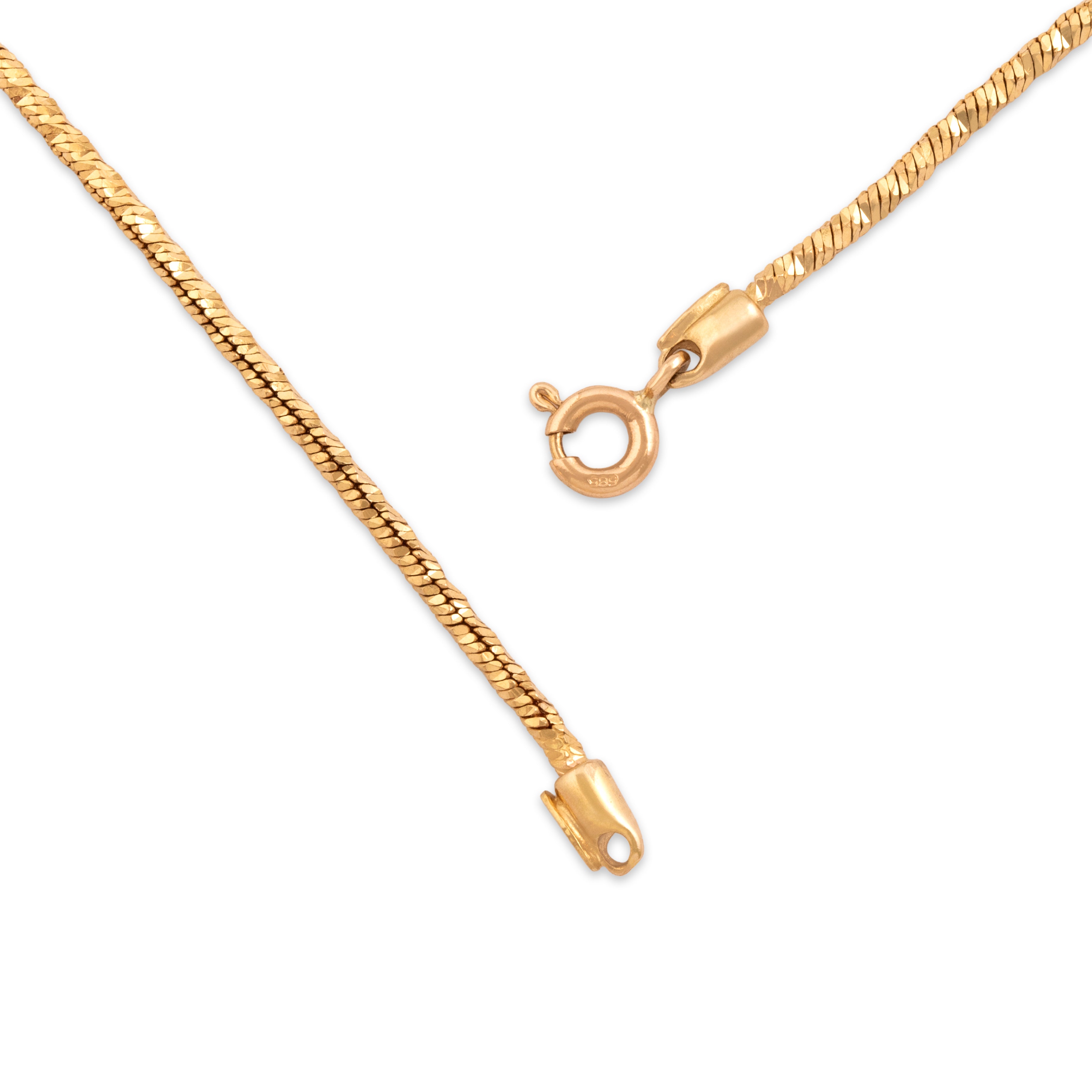 Vintage Italian 14k Yellow Gold Glittering Diamond Cut Twisted Chain Lariat Dangle Necklace - clasp view