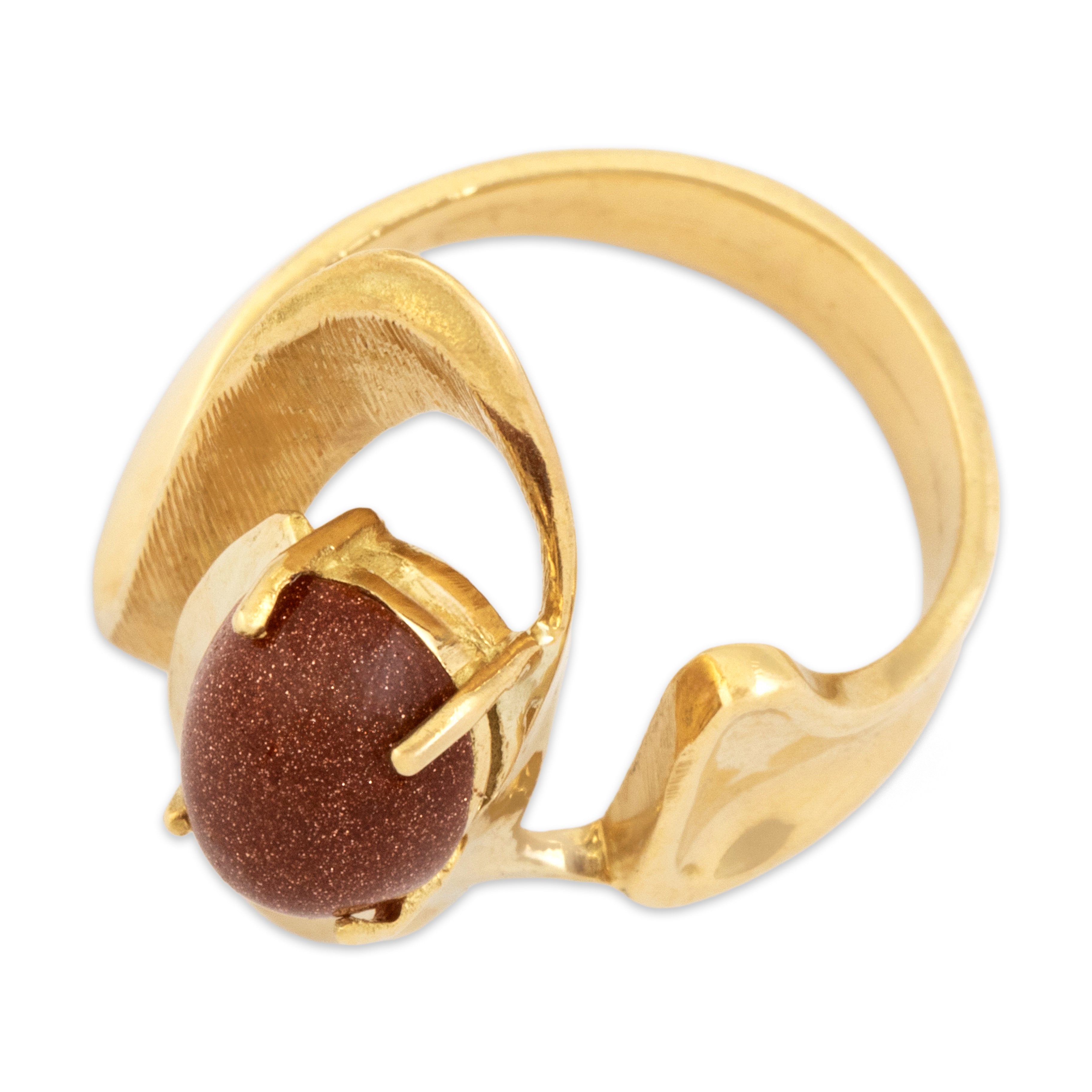 Vintage 18k Yellow Gold Goldstone Textured Organic Freeform Cocktail Ring - Overall view
