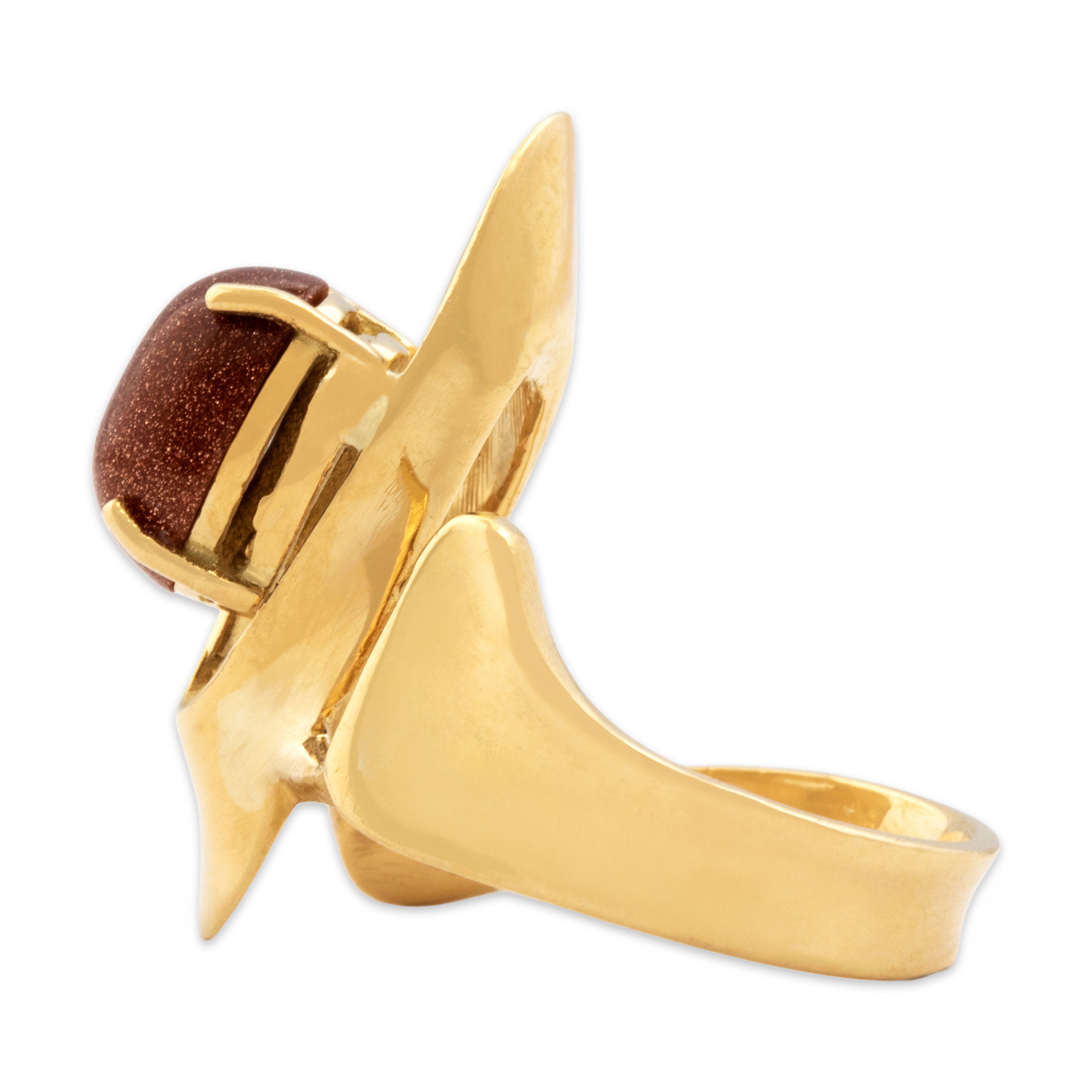 Vintage 18k Yellow Gold Goldstone Textured Organic Freeform Cocktail Ring - Side view