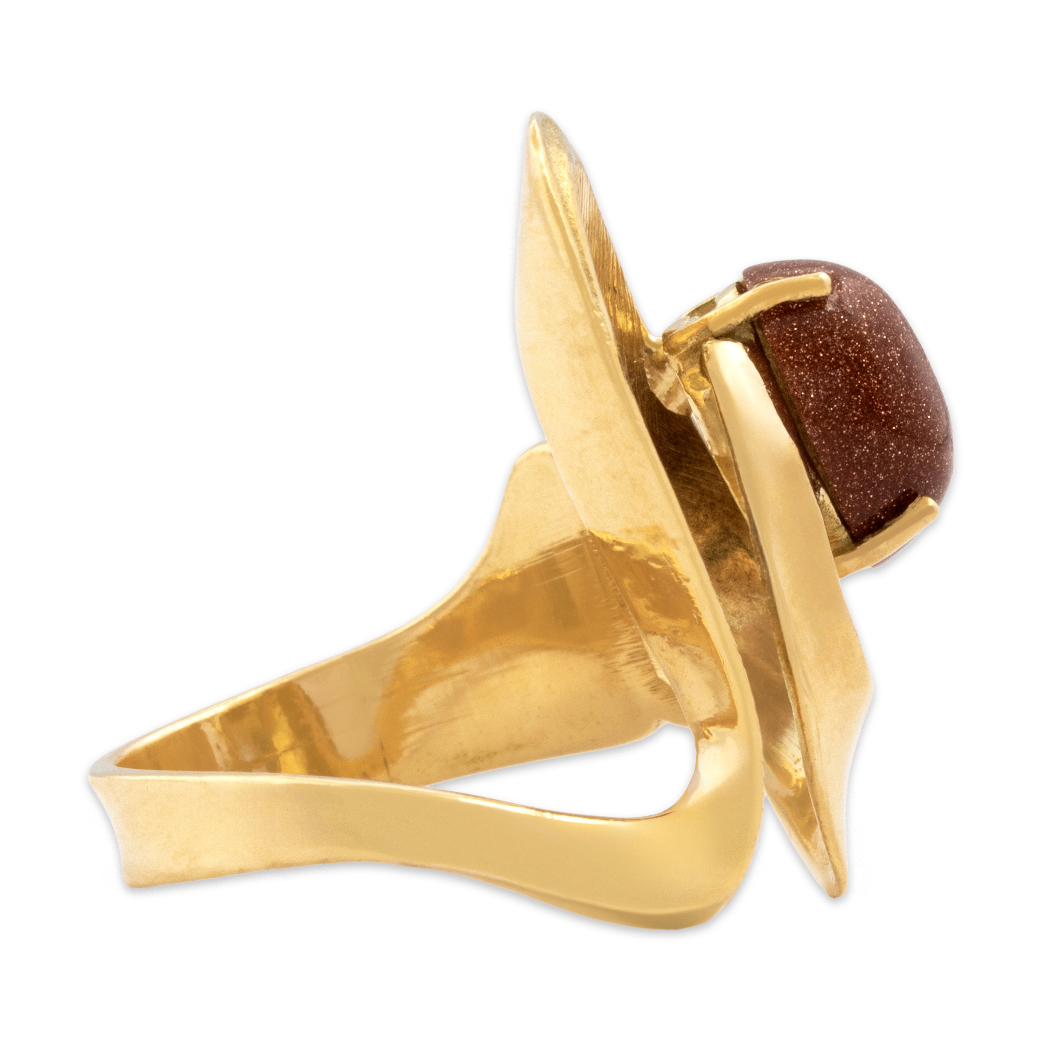 Vintage 18k Yellow Gold Goldstone Textured Organic Freeform Cocktail Ring - Side view