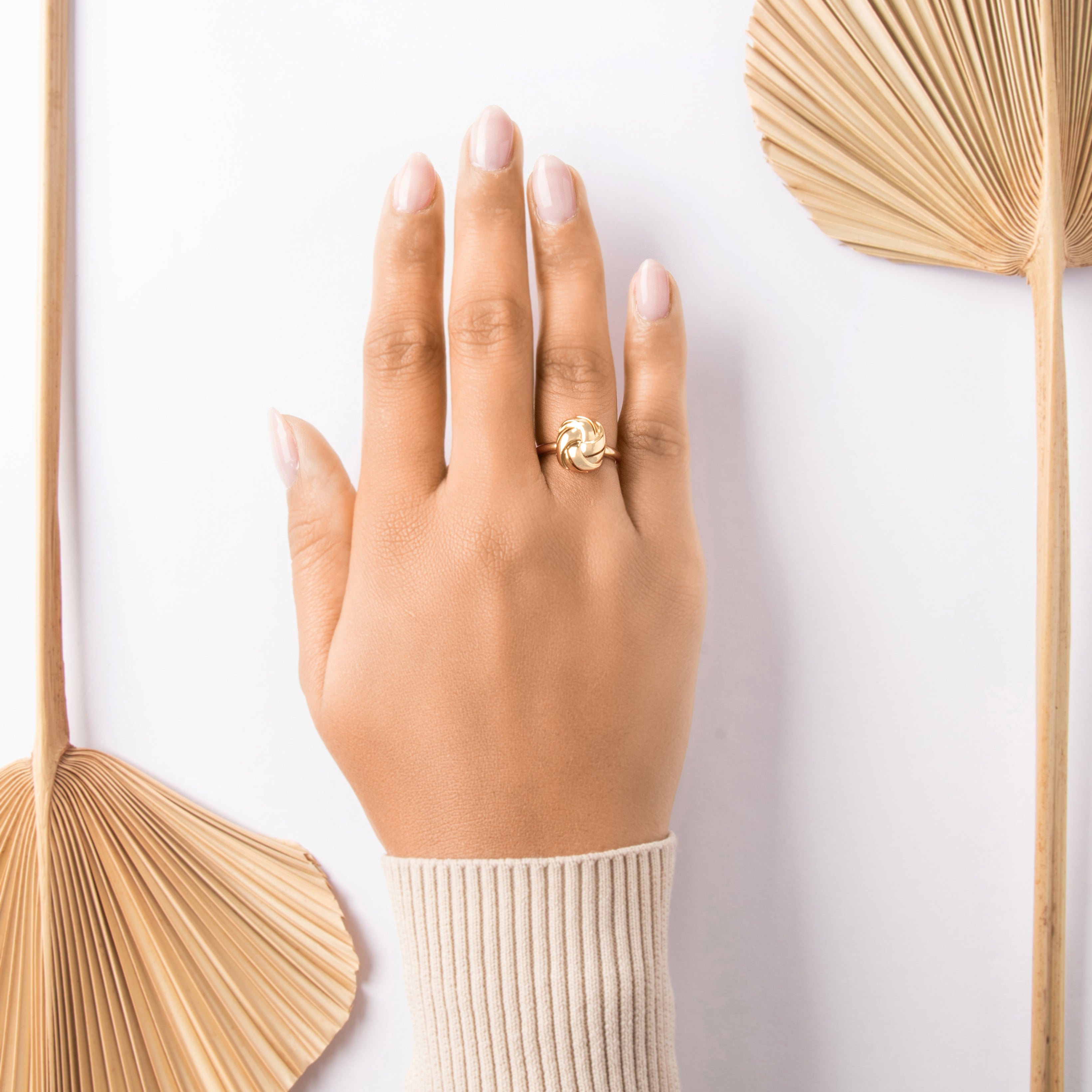 Estate Roberto Coin Italian 18k Yellow Gold Love Knot Dome Ring - On model view