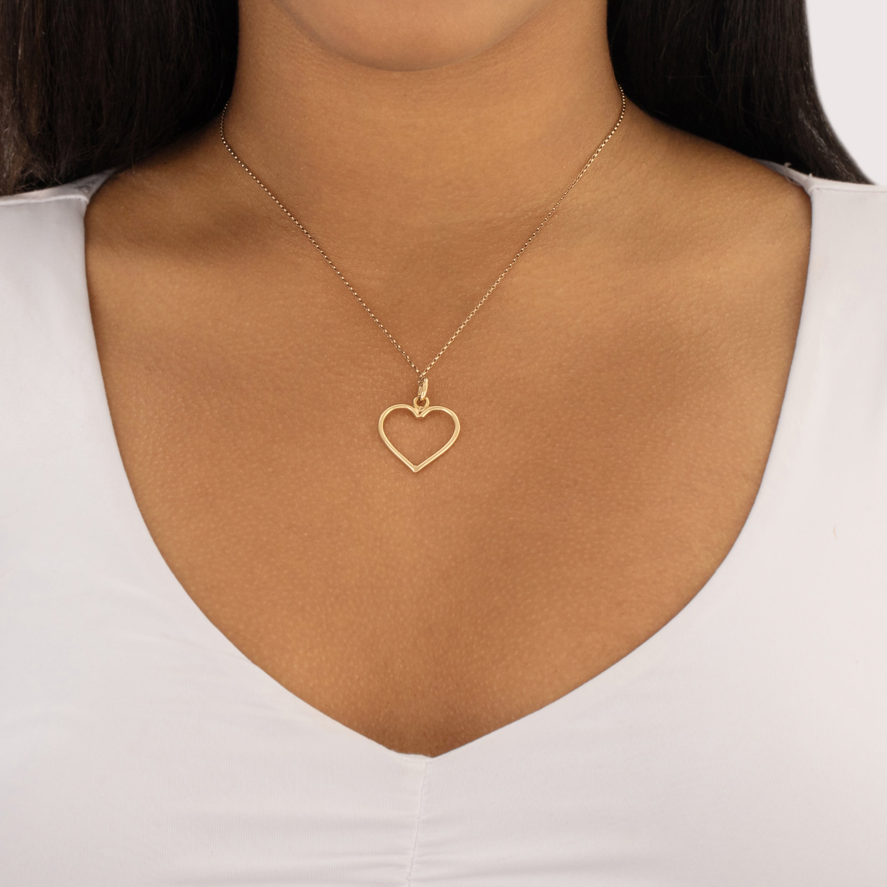 Vintage 18k Yellow Gold Open Heart Charm / Pendant - On model view