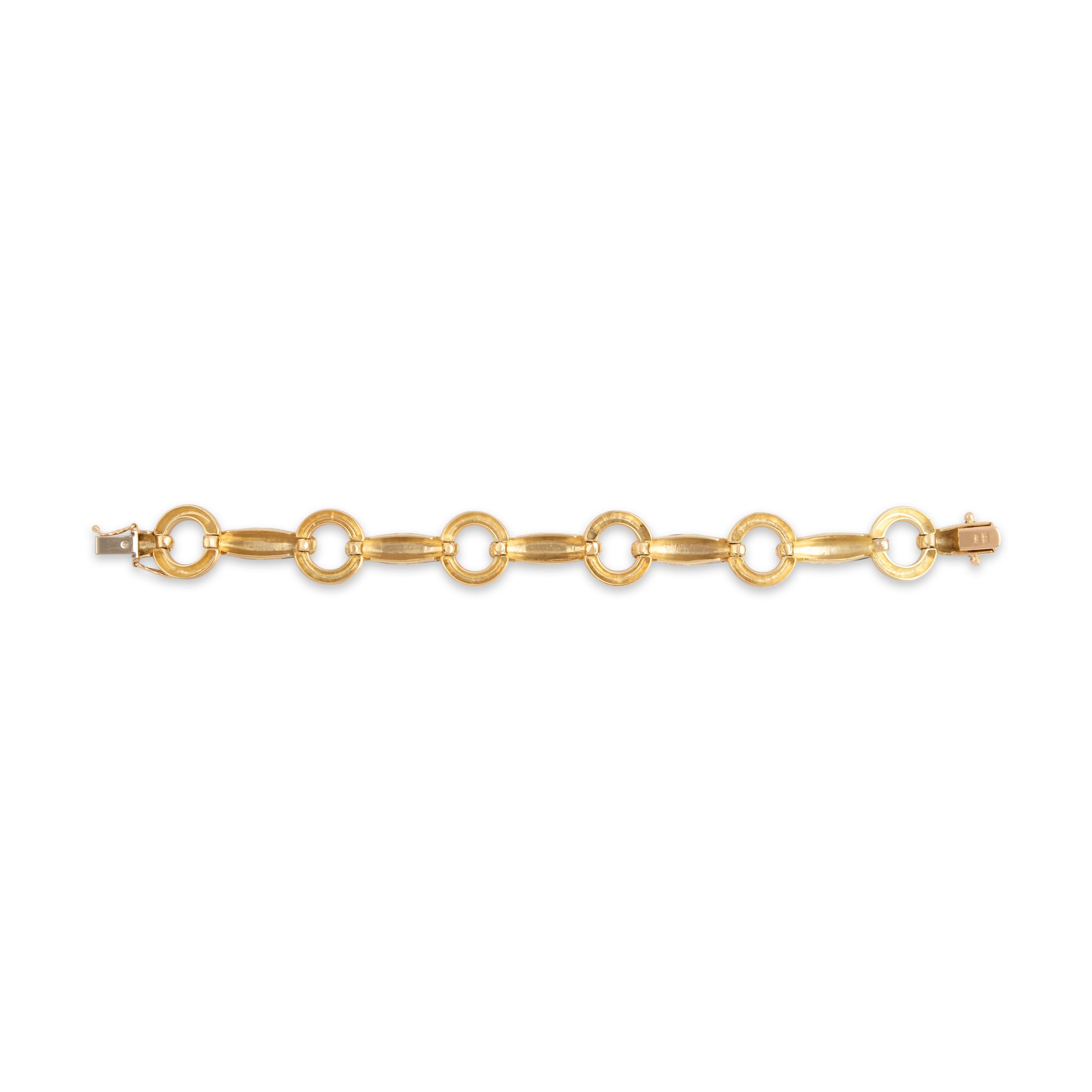 Vintage Italian Substantial 18k Yellow Gold Brushed Link Nautical Enamel Bracelet - Back view