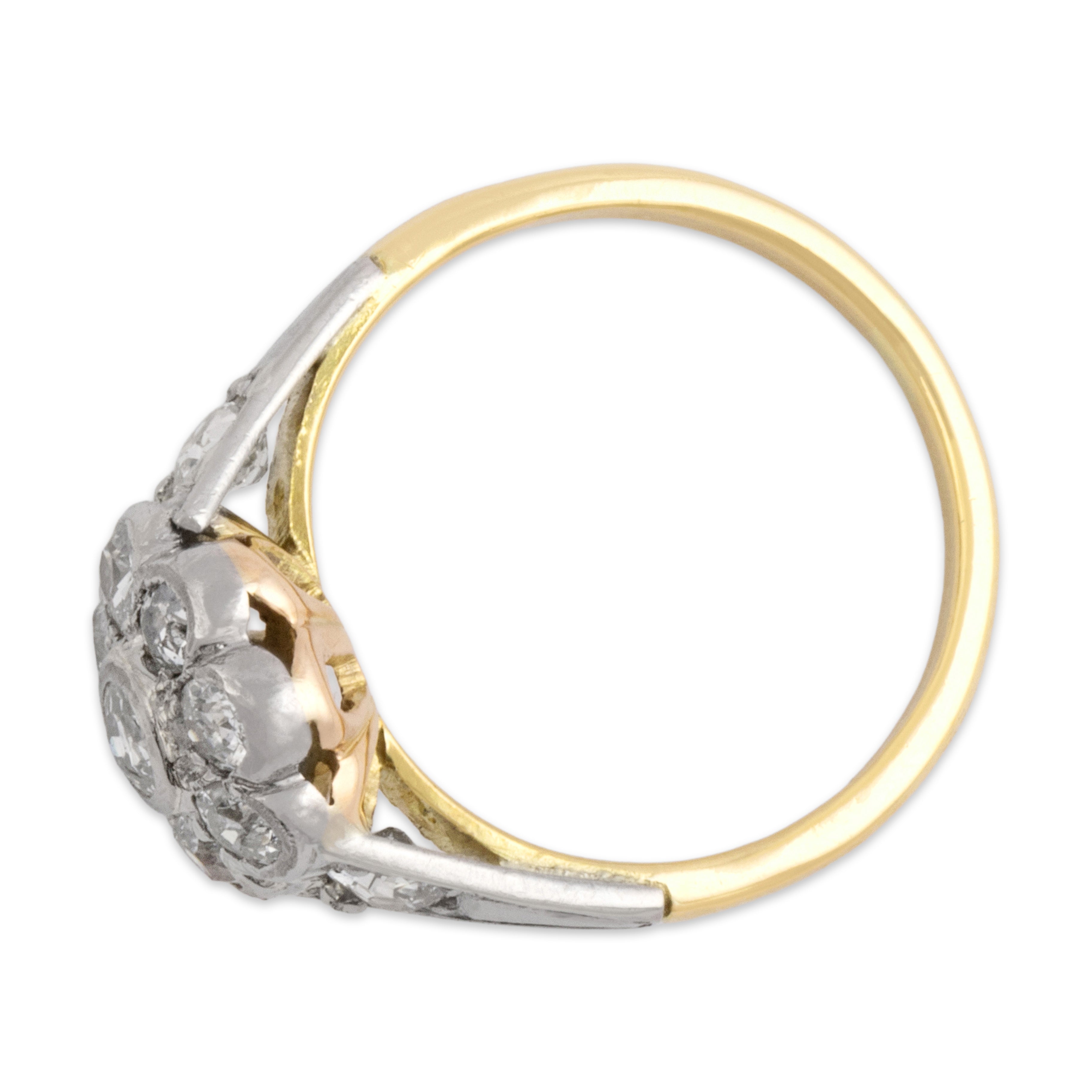 Antique 18k Yellow Gold & Palladium .83cttw Old Mine Cut Diamond Halo Ring 5.50