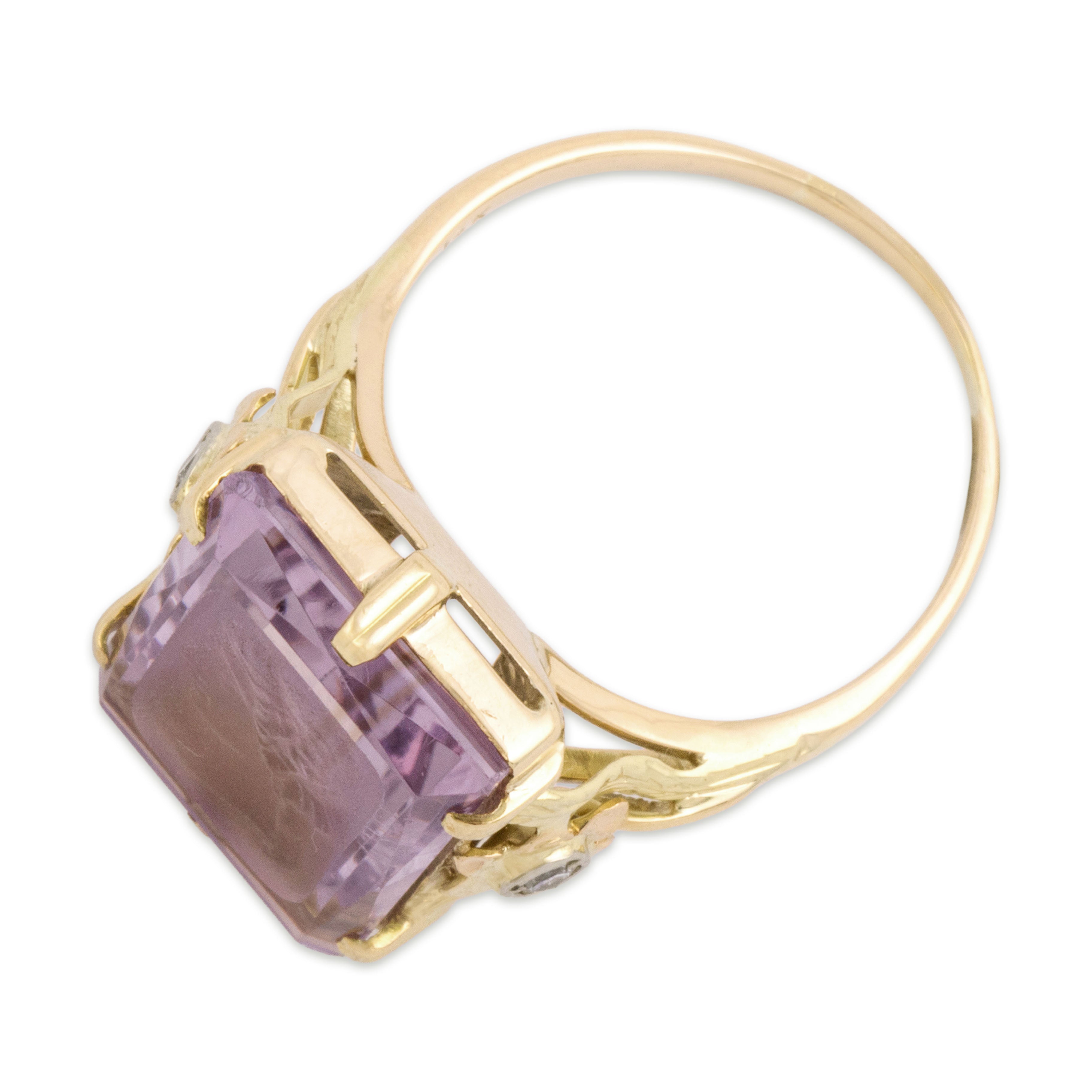 Antique 14k Yellow Gold 10.24ct Amethyst Diamond Carved Intaglio Ring 9.75