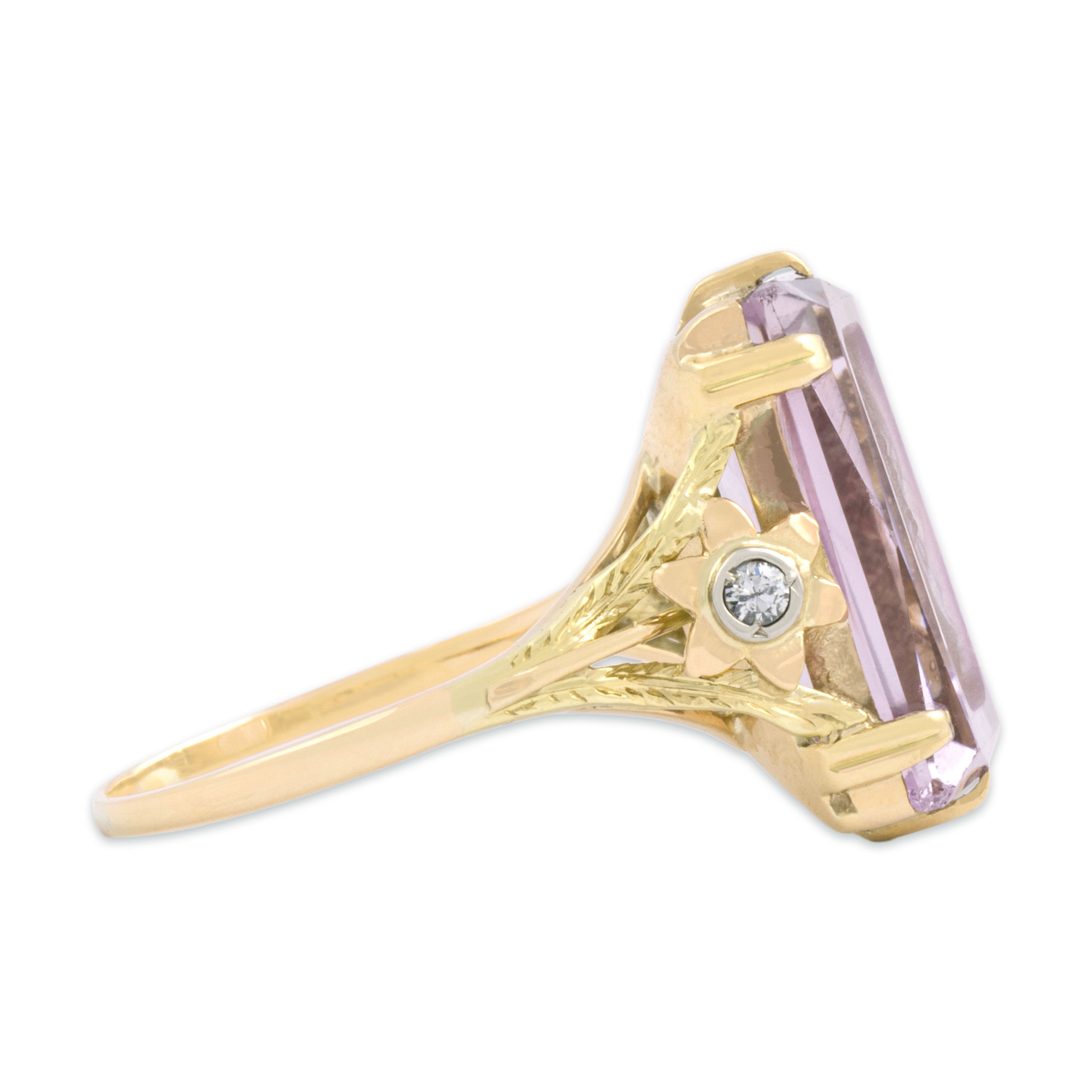 Antique 14k Yellow Gold 10.24ct Amethyst Diamond Carved Intaglio Ring 9.75