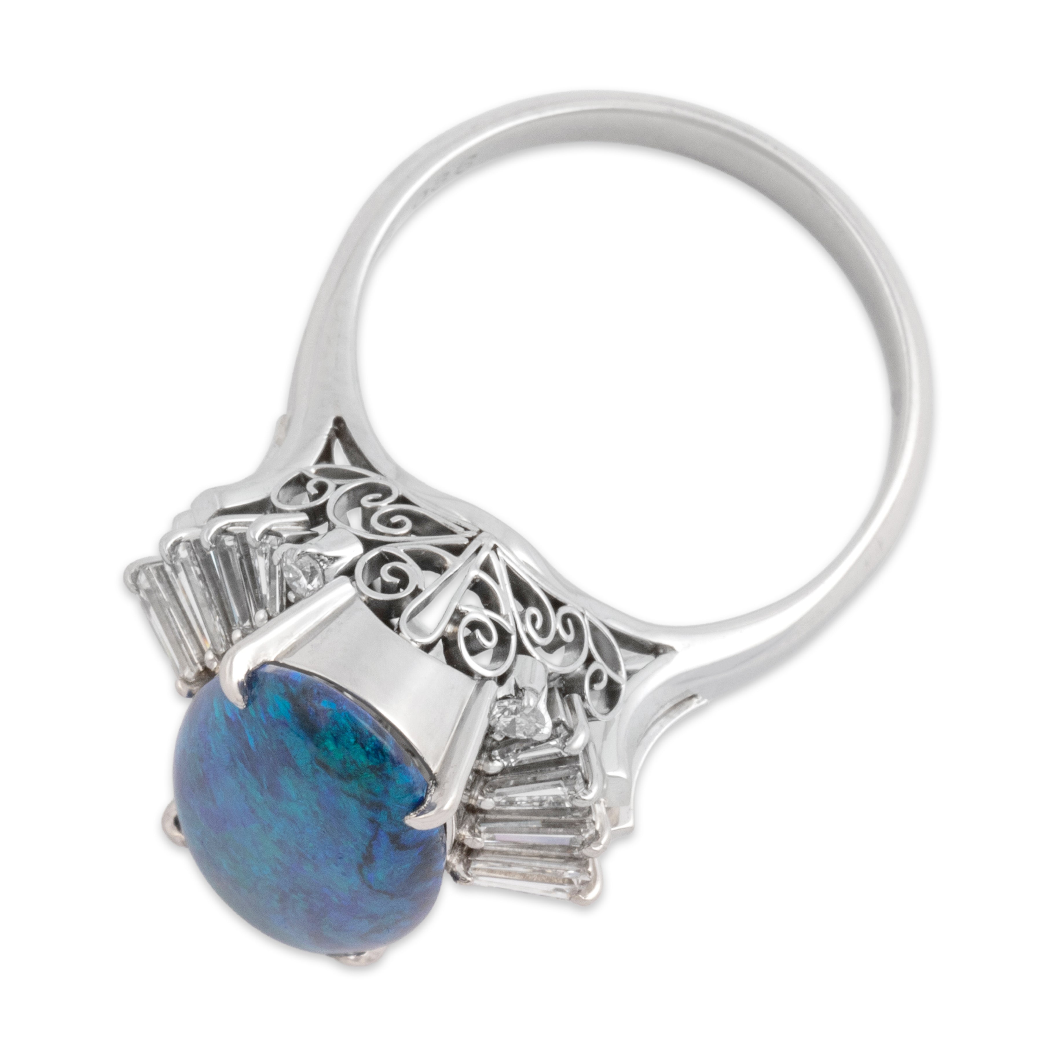 Vintage Platinum [Custom Carat] Mesmerizing Accented Cabochon Cocktail Ring - Overall view