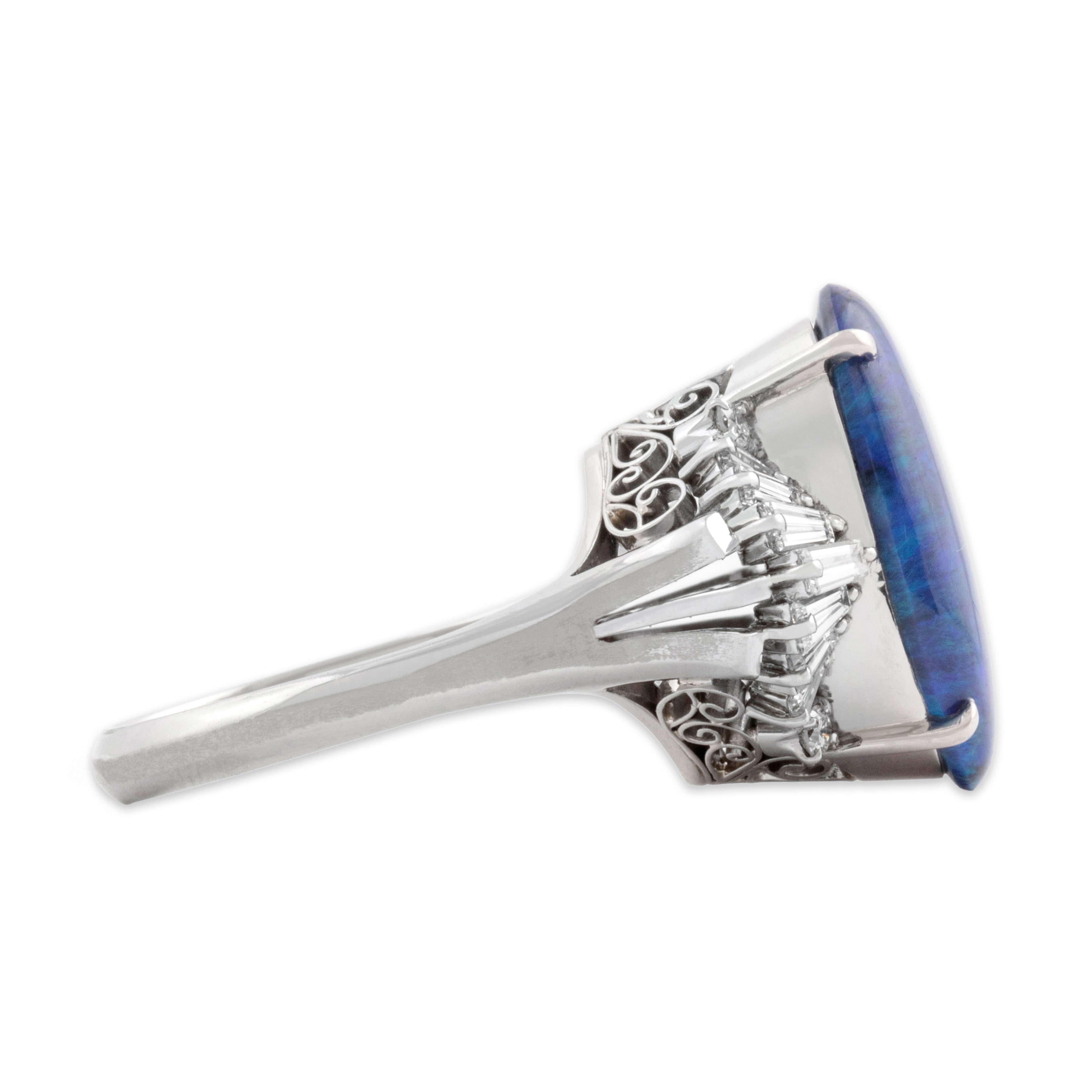 Vintage Platinum [Custom Carat] Mesmerizing Accented Cabochon Cocktail Ring - Side view