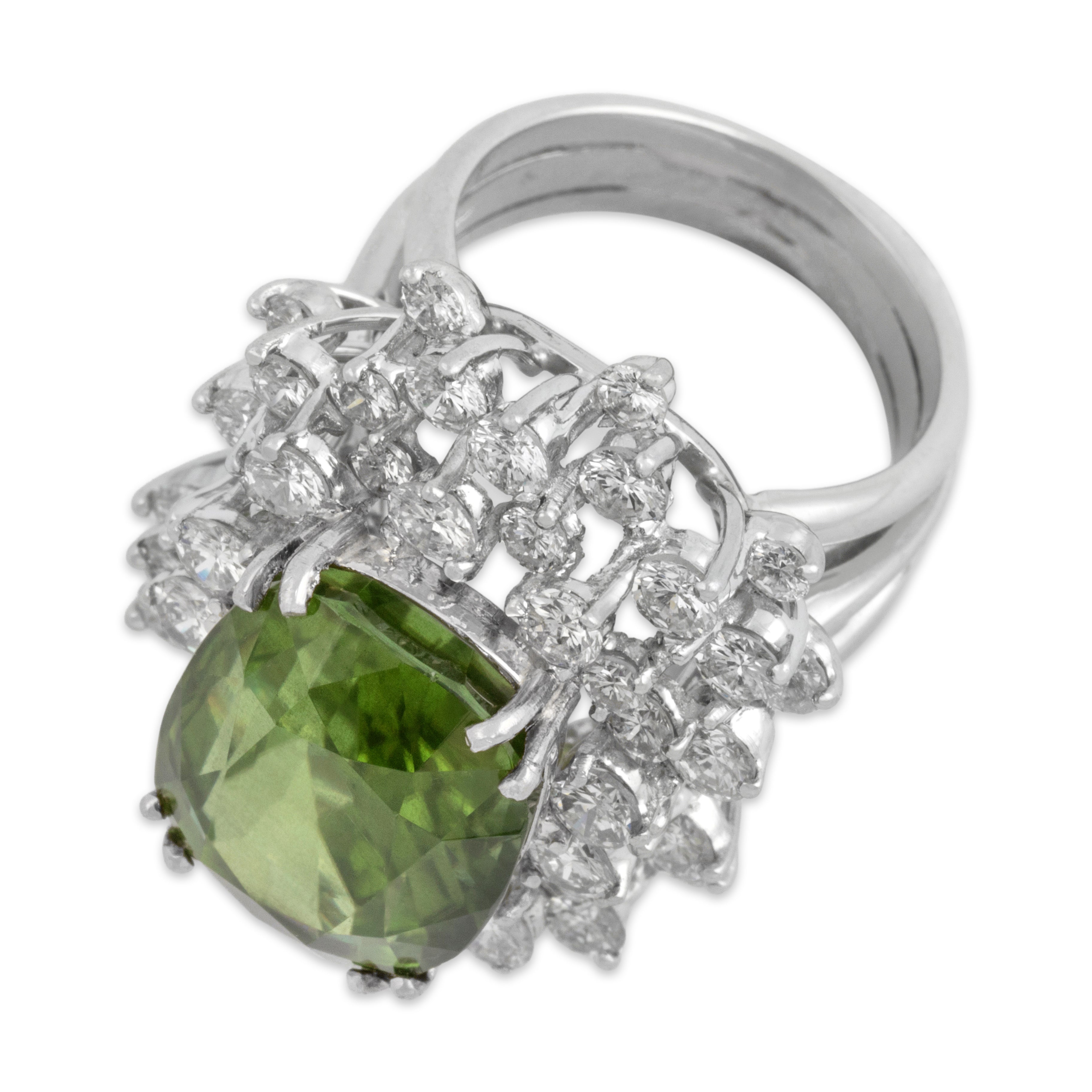 Vintage Platinum 15.53ct GIA Peridot 3.3cttw Diamond Dazzling Cocktail Ring 6.25