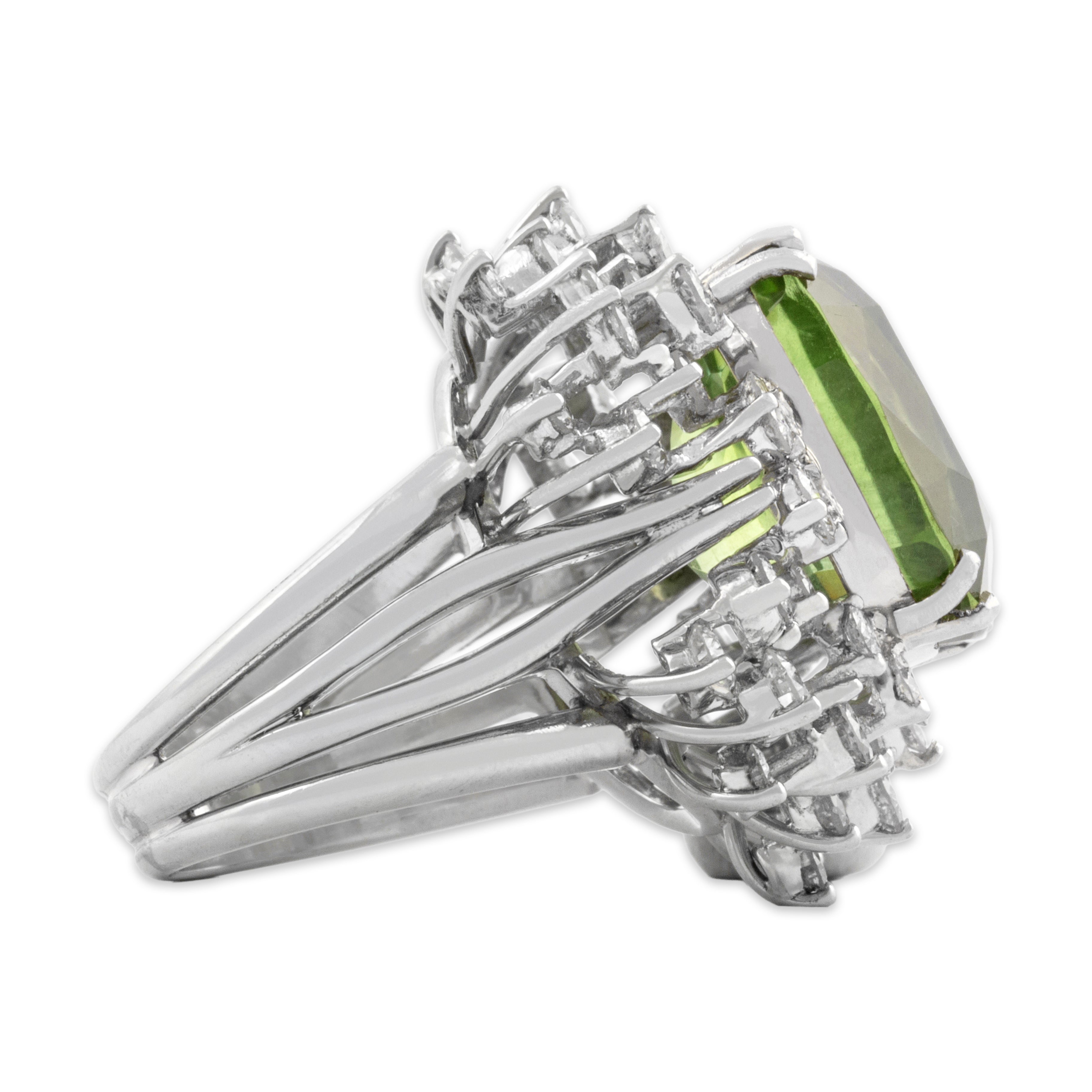 Vintage Platinum 15.53ct GIA Peridot 3.3cttw Diamond Dazzling Cocktail Ring 6.25