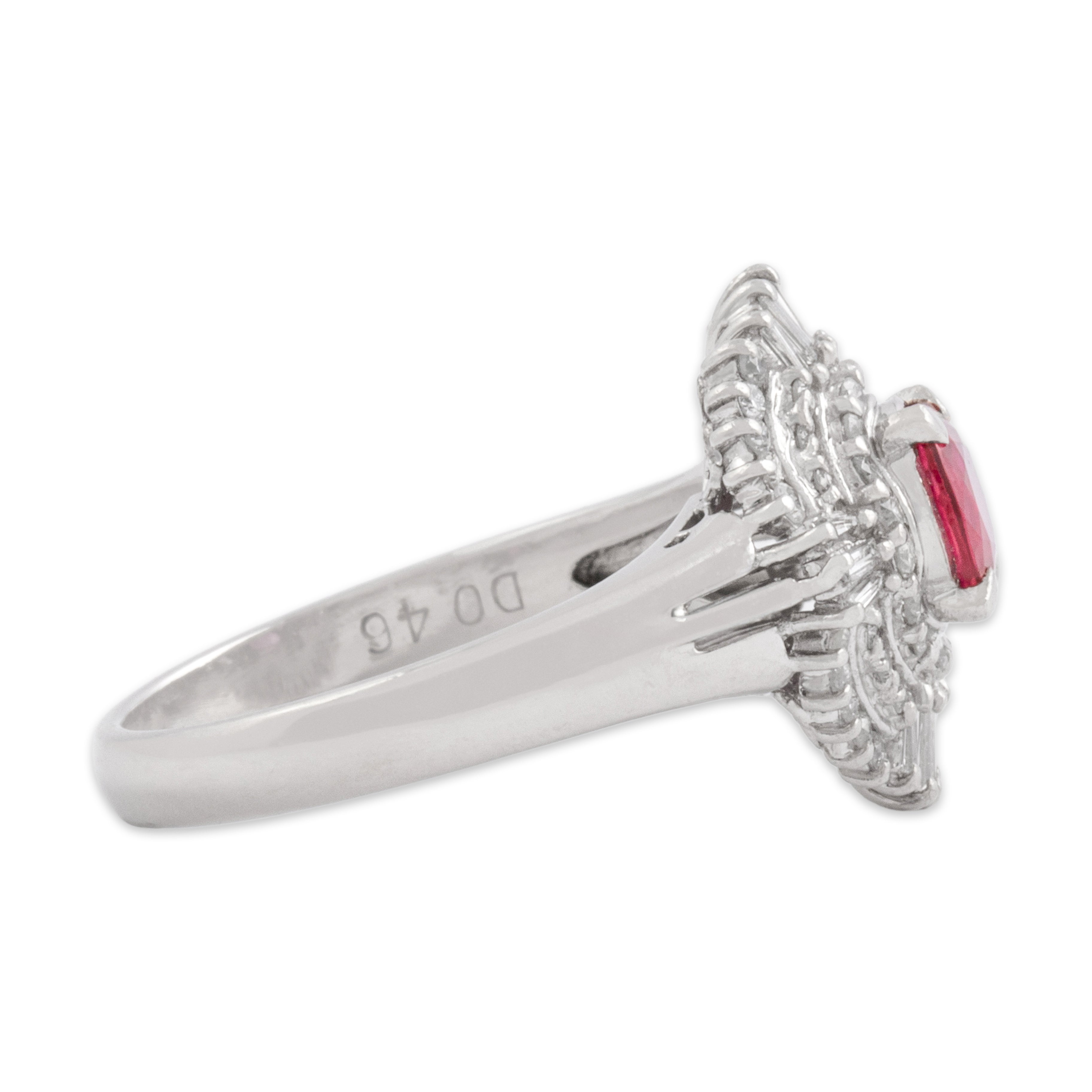 Vintage Platinum .64ct Ruby Diamond Striking Ballerina Halo Ring - Side view