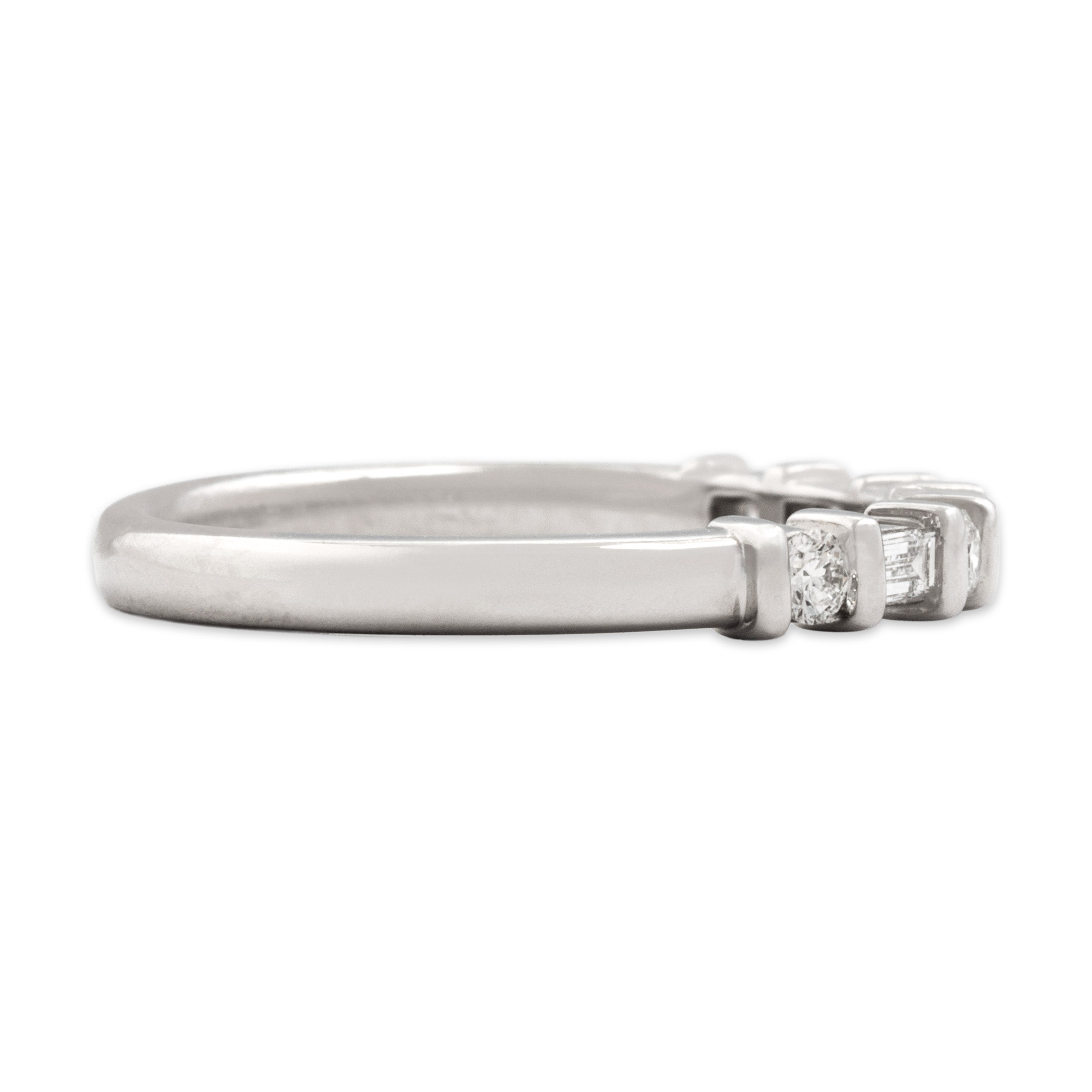 Estate Platinum Diamond Alternating Baguette Round Line Band Ring - Side view
