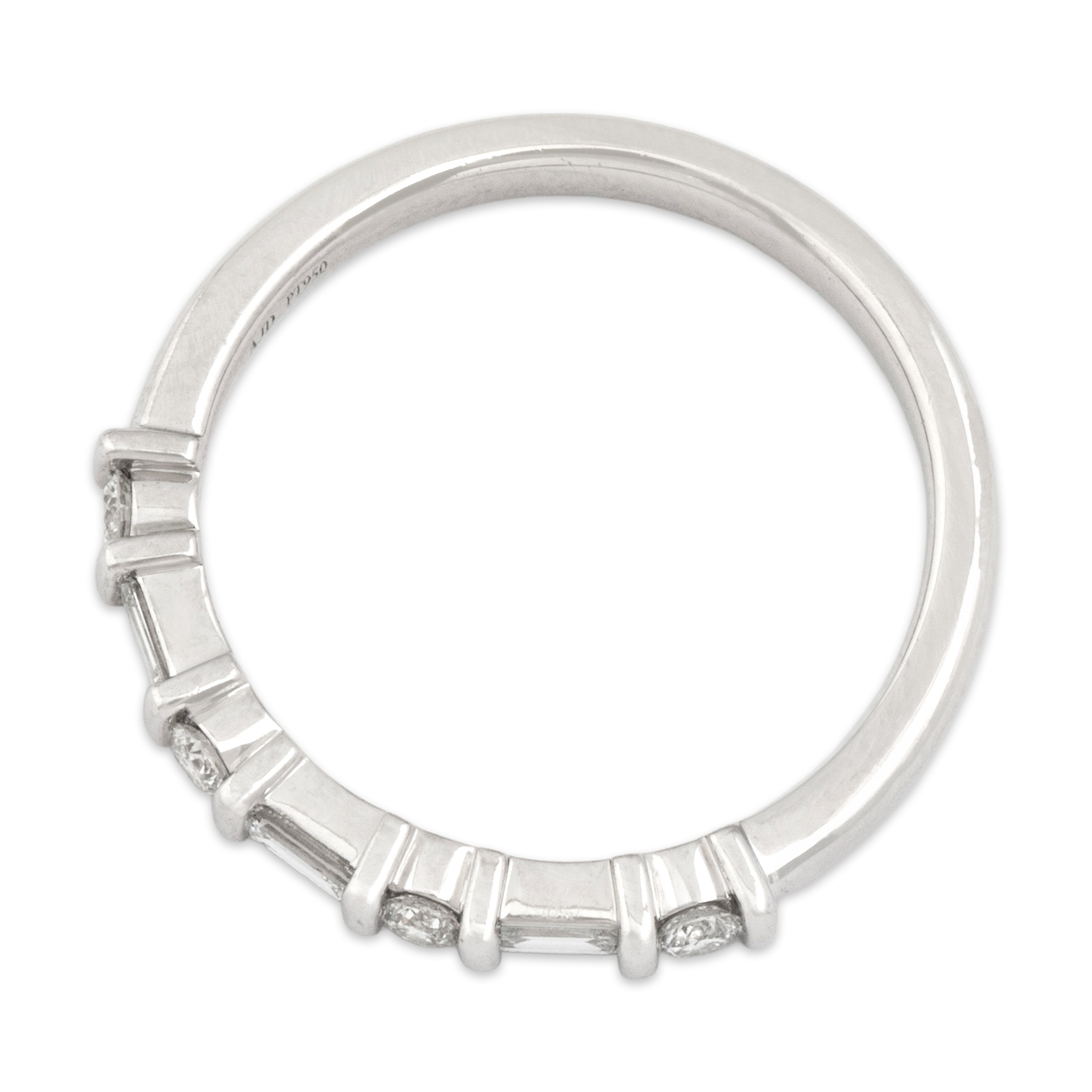 Estate Platinum Diamond Alternating Baguette Round Line Band Ring - Overall view
