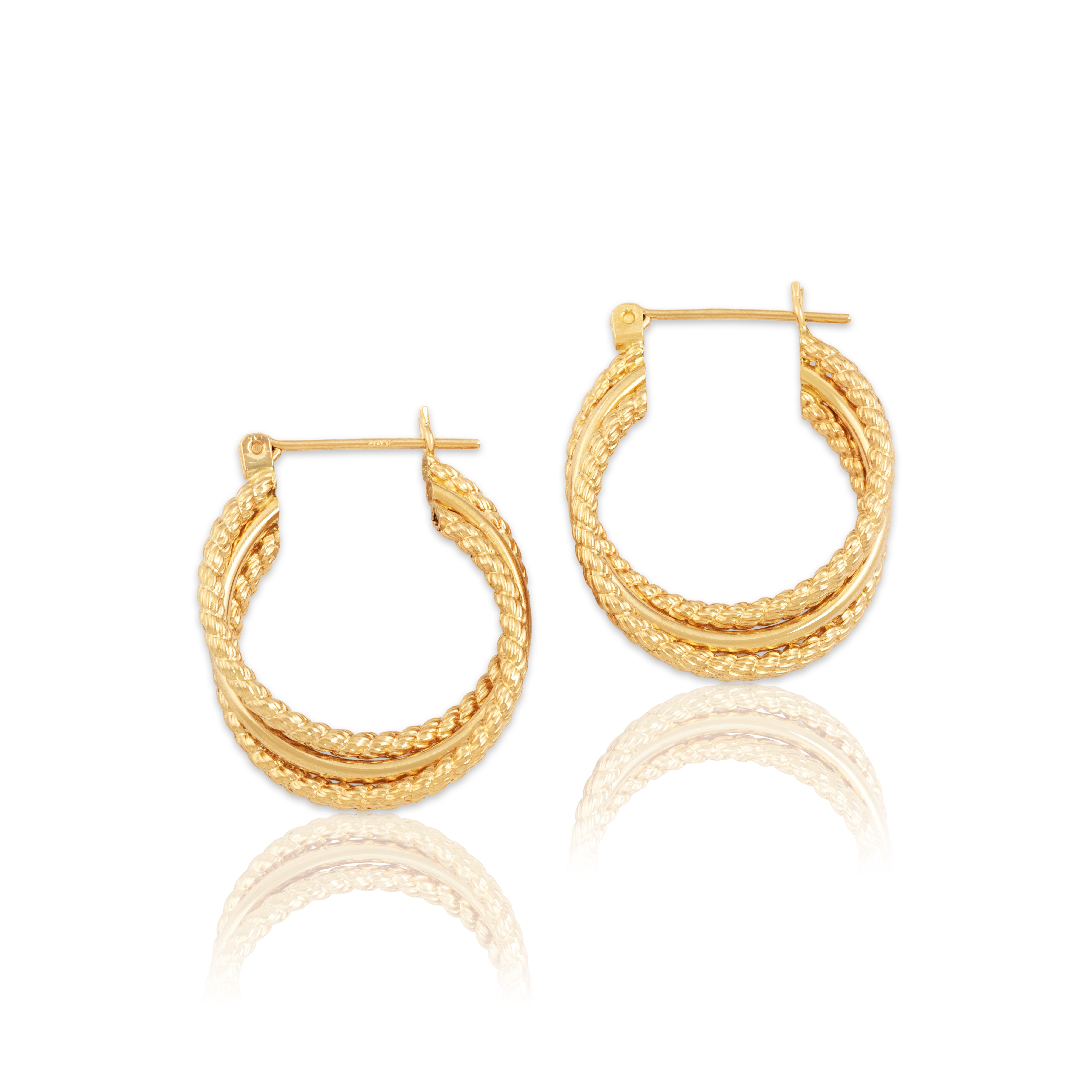 Vintage 14k Yellow Gold Multi-Strand Rope Crossover Hoop Earrings - Close-up view