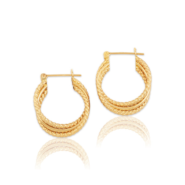 Vintage 14k Yellow Gold Multi-Strand Rope Crossover Hoop Earrings