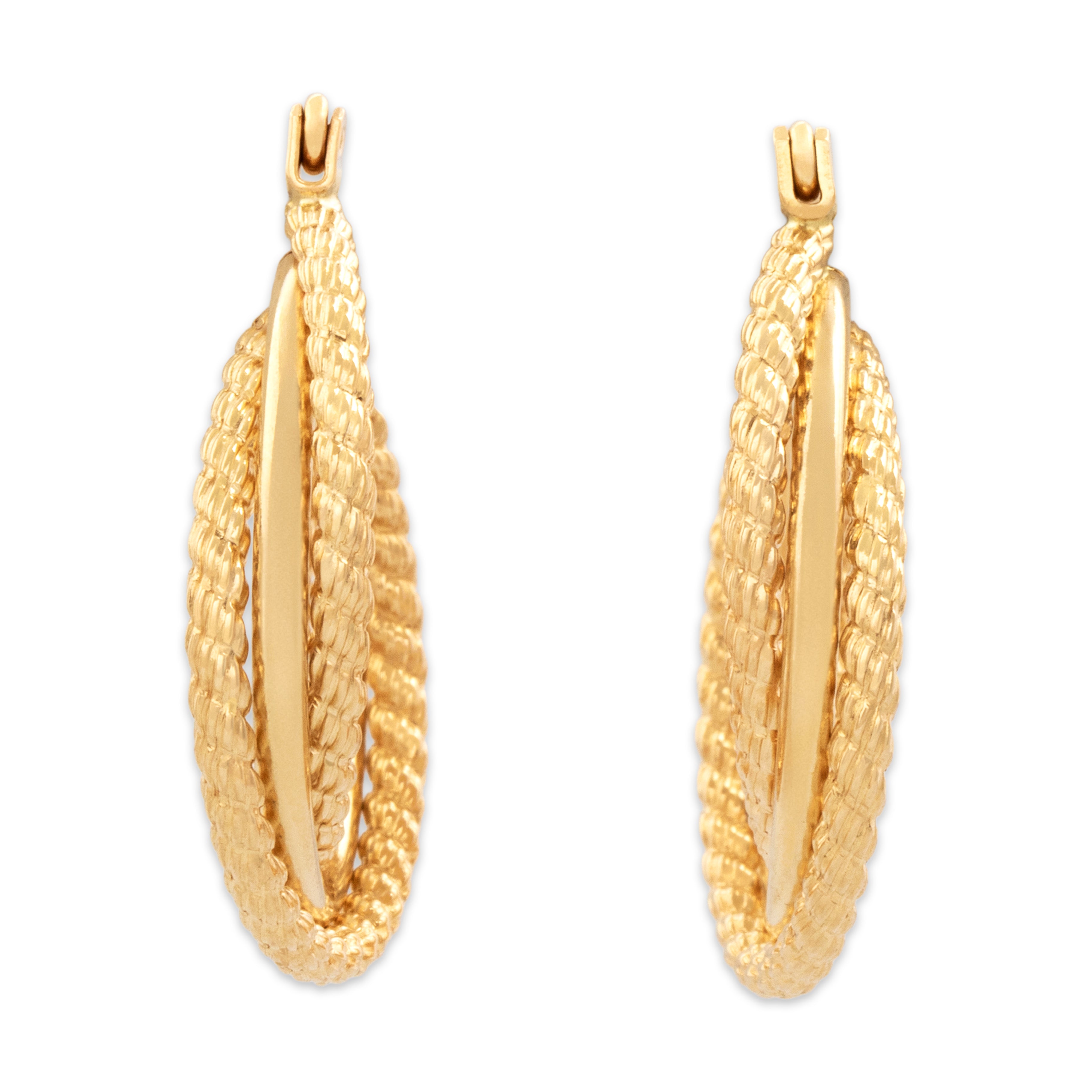 Vintage 14k Yellow Gold Multi-Strand Rope Crossover Hoop Earrings - Side view