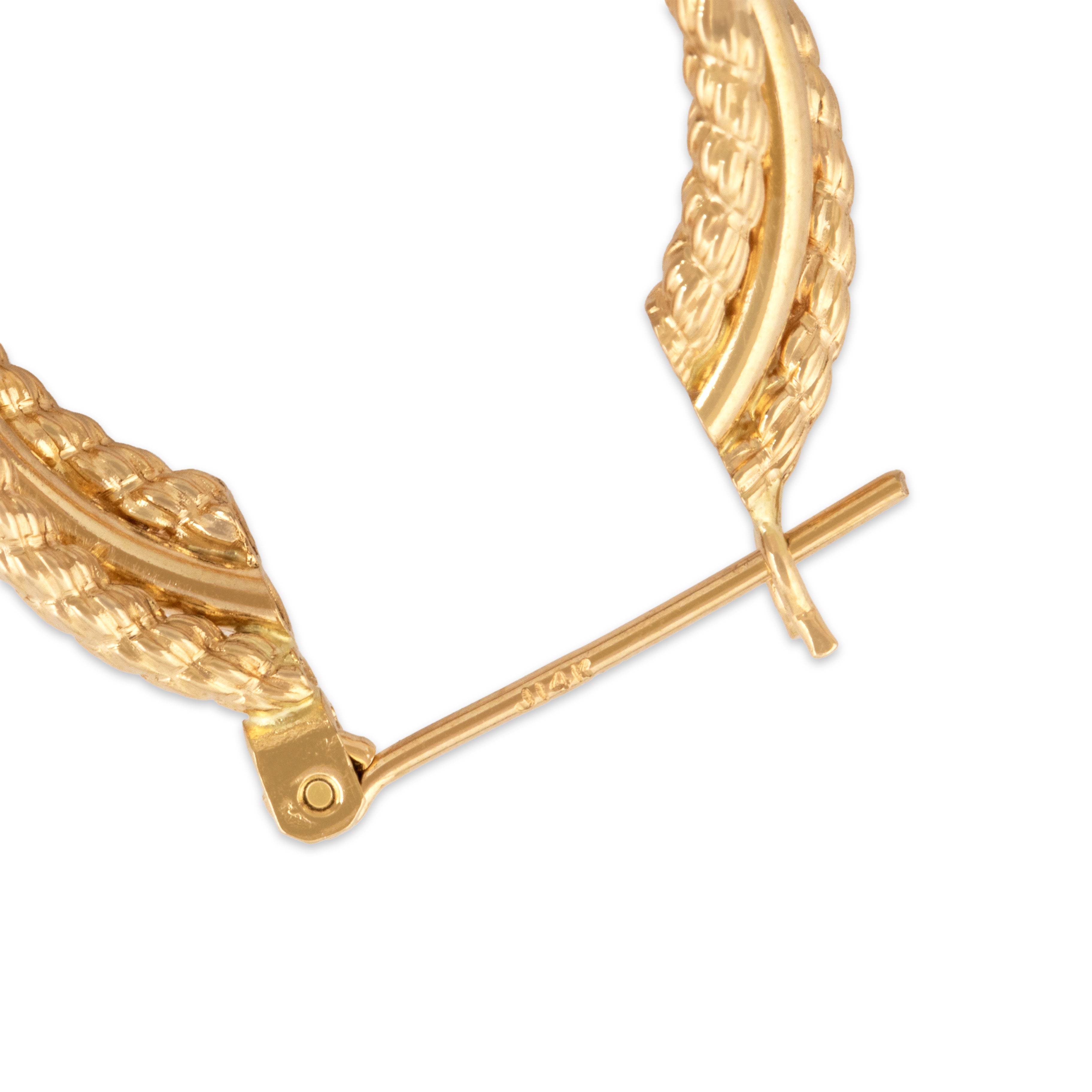Vintage 14k Yellow Gold Multi-Strand Rope Crossover Hoop Earrings - clasp view