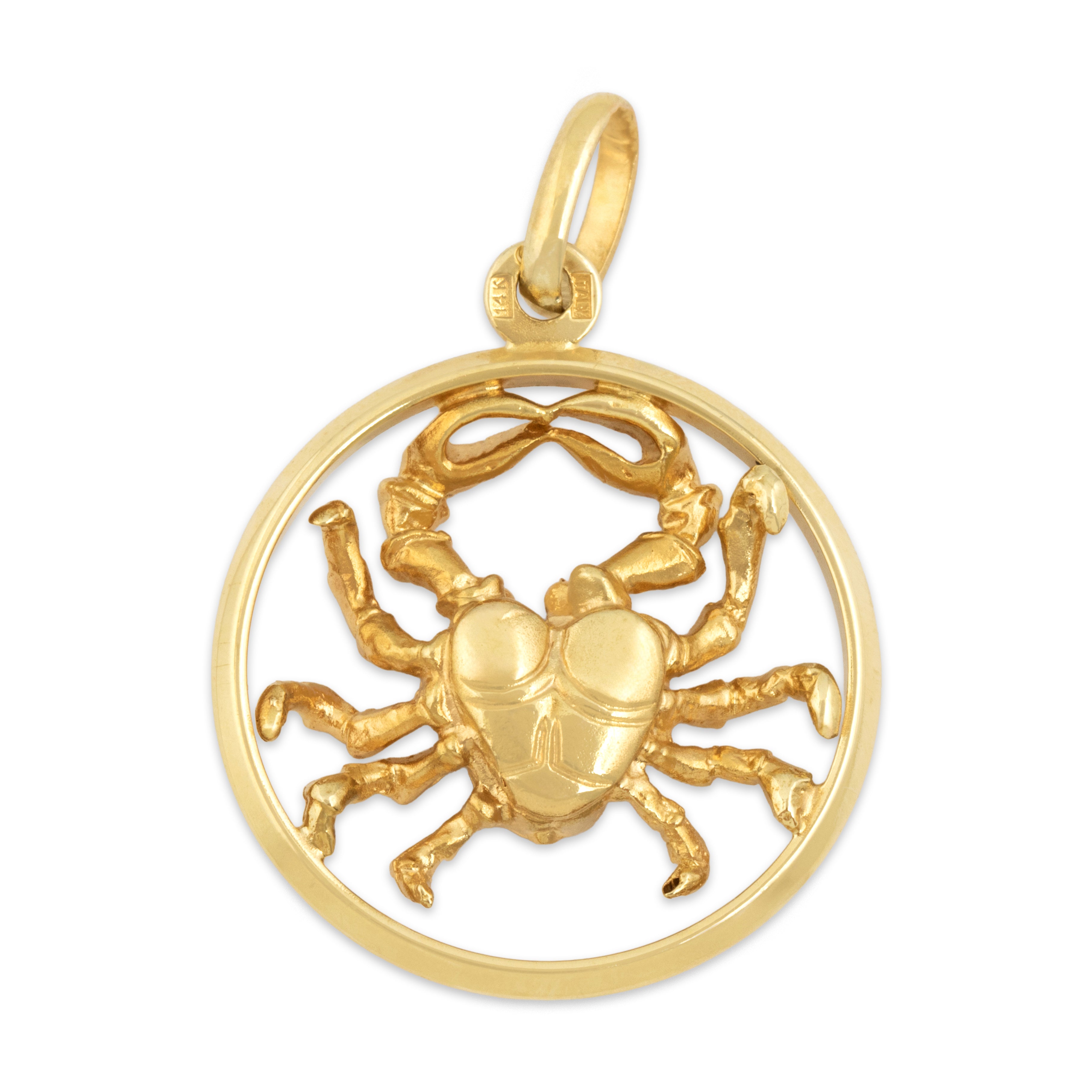 Vintage Italian 14k Yellow Gold Cancer Zodiac Crab Charm / Pendant - Overall view