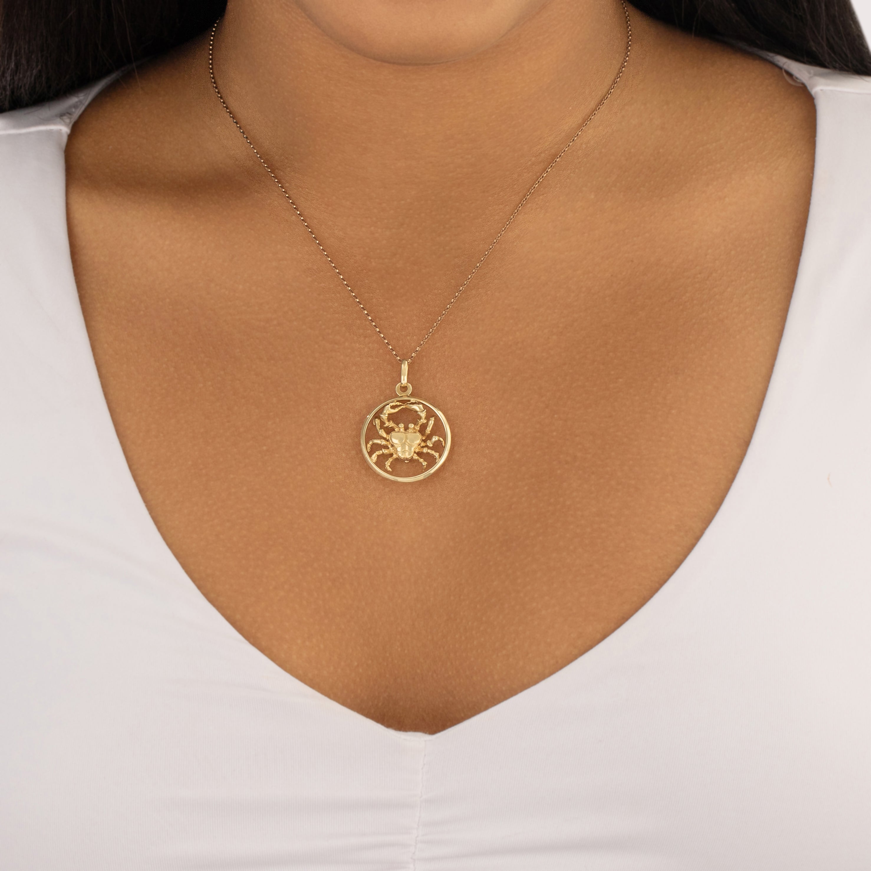 Vintage Italian 14k Yellow Gold Cancer Zodiac Crab Charm / Pendant - On model view