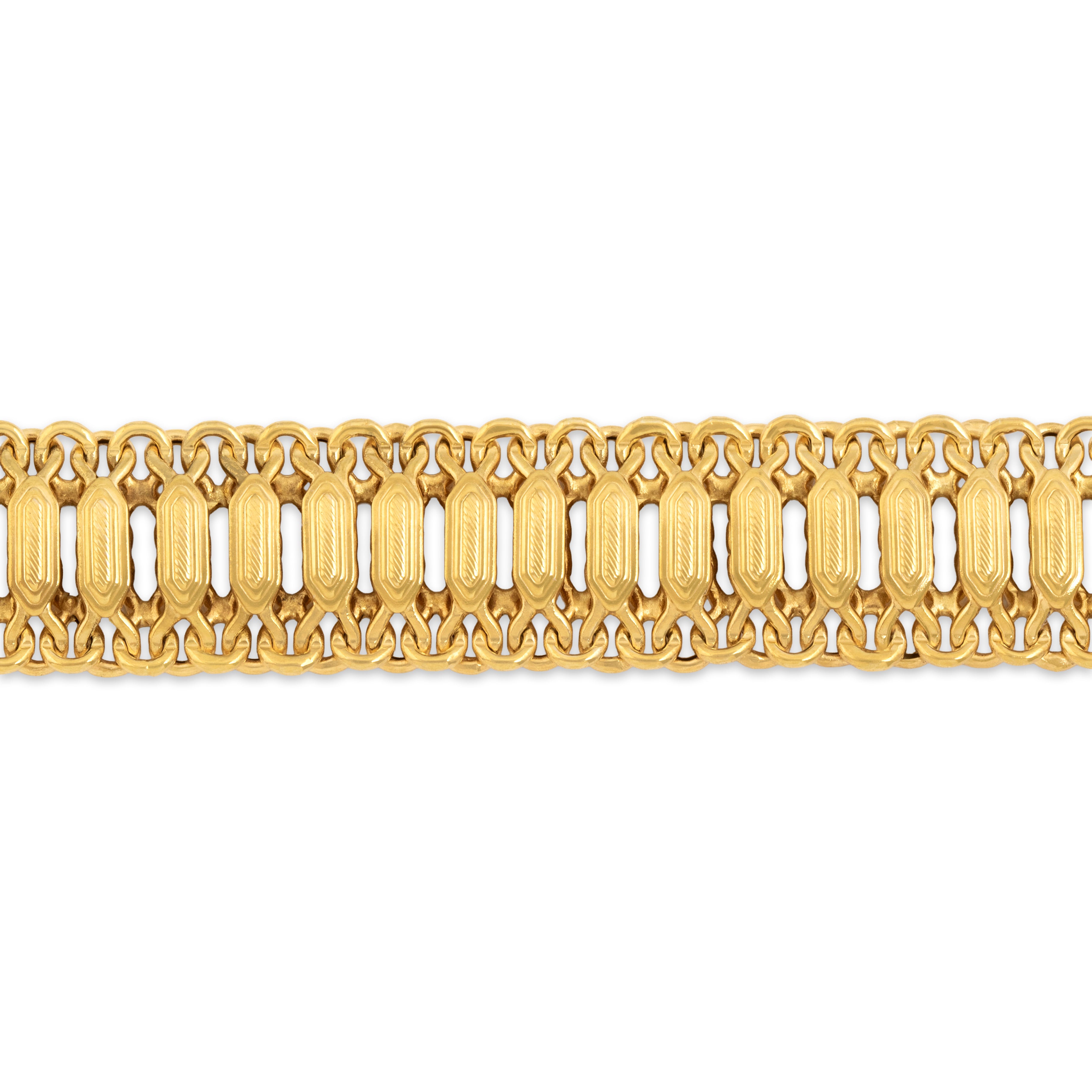 Vintage Italian 14k Yellow Gold Wide Detailed Bar Link Bracelet - Close-up view