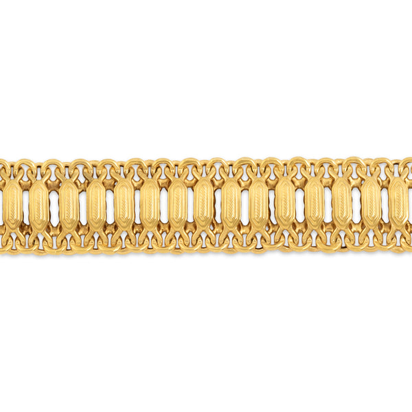 Vintage Italian 14k Yellow Gold Wide Detailed Bar Link Bracelet 7