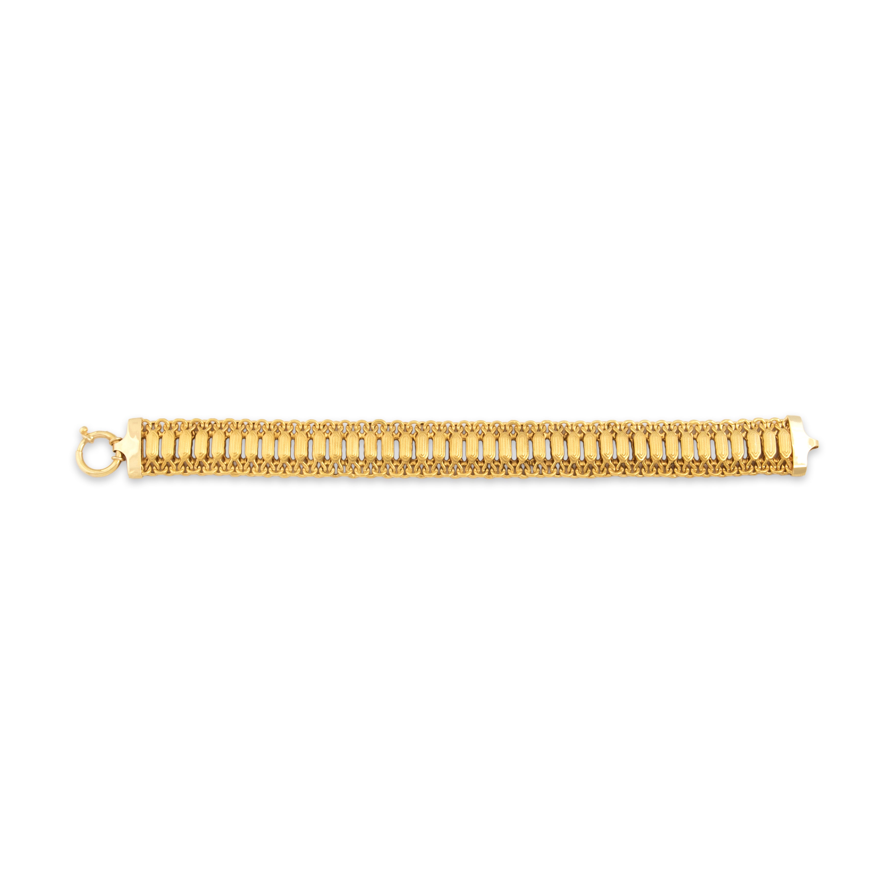 Vintage Italian 14k Yellow Gold Wide Detailed Bar Link Bracelet - Overall view
