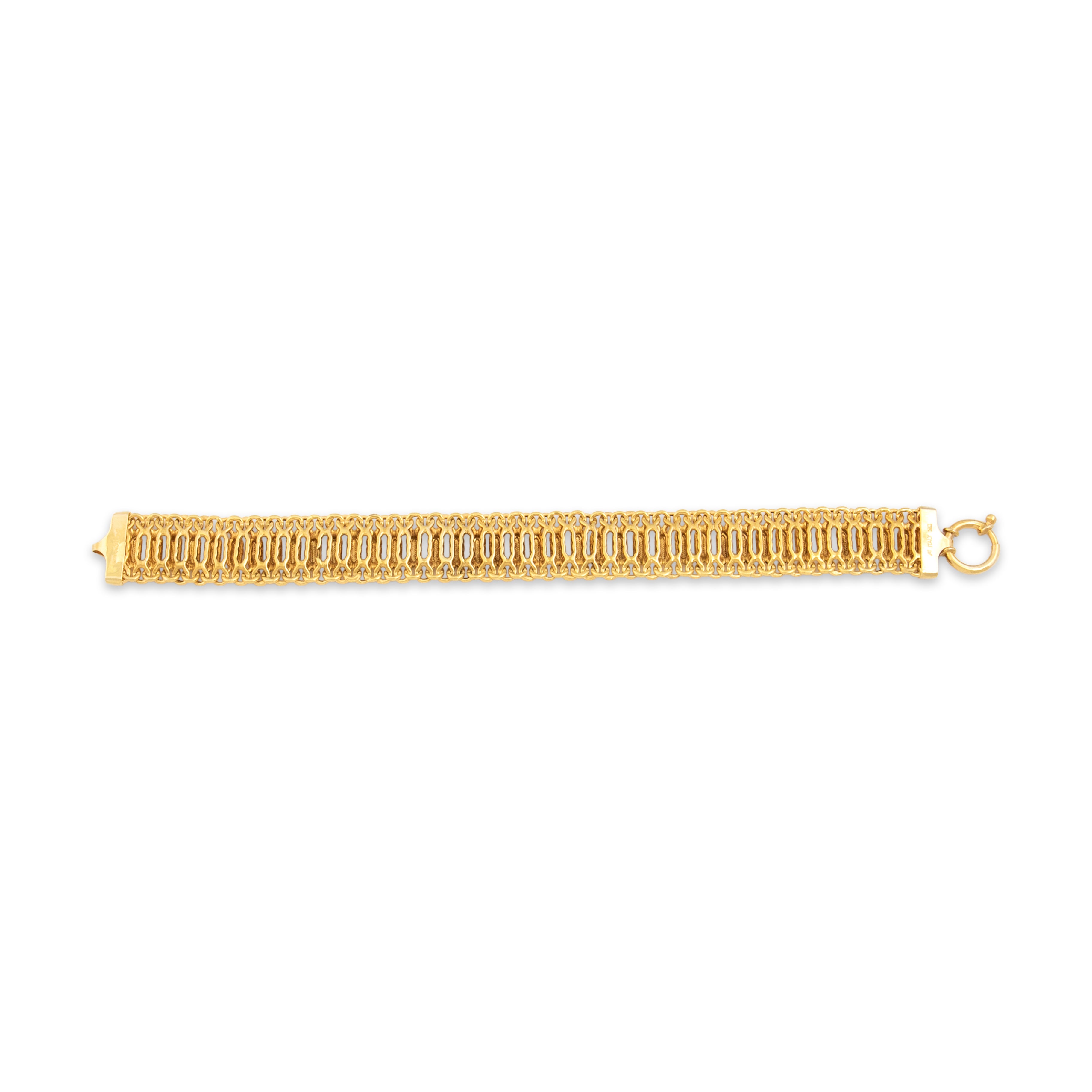 Vintage Italian 14k Yellow Gold Wide Detailed Bar Link Bracelet - Back view