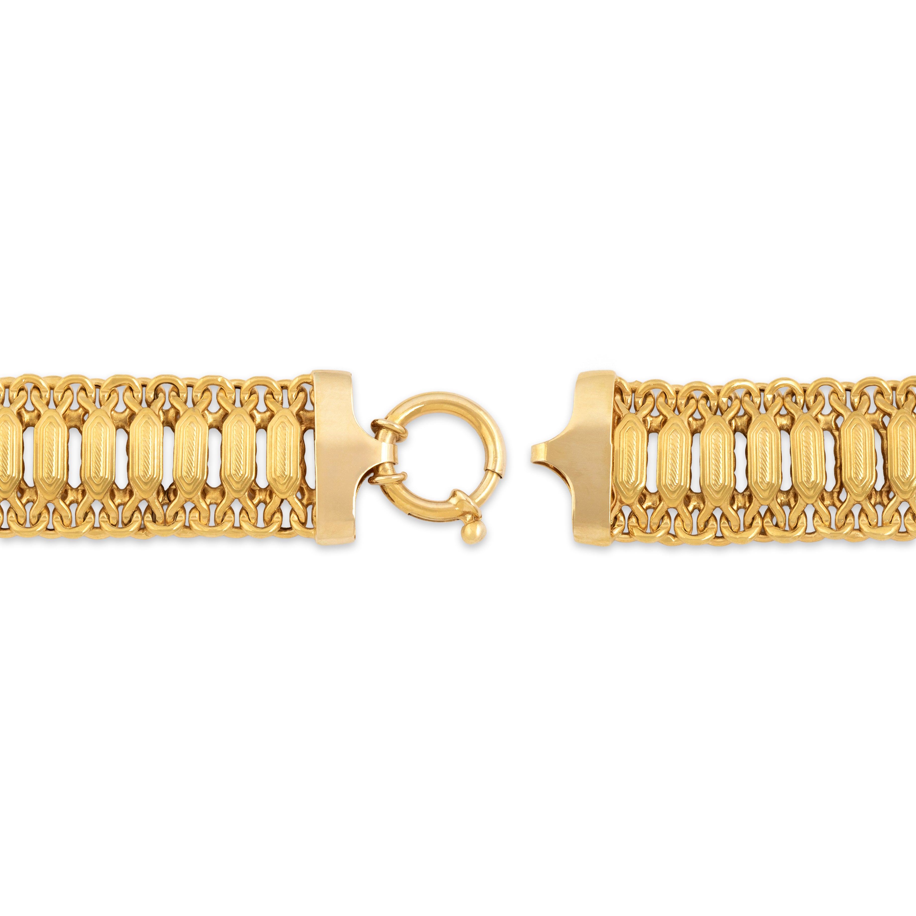 Vintage Italian 14k Yellow Gold Wide Detailed Bar Link Bracelet - clasp view