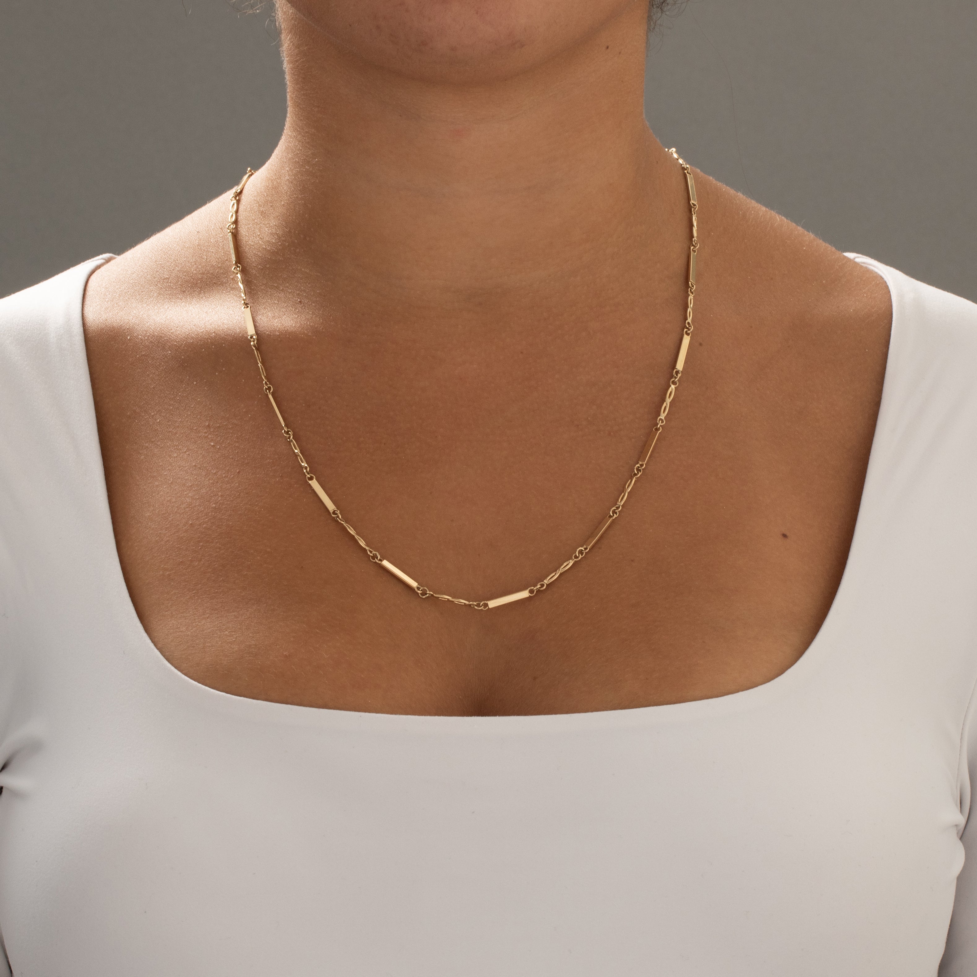 Vintage 14k Yellow Gold 2.3mm Long Infinity & Geometric Bar Link Chain 24.5