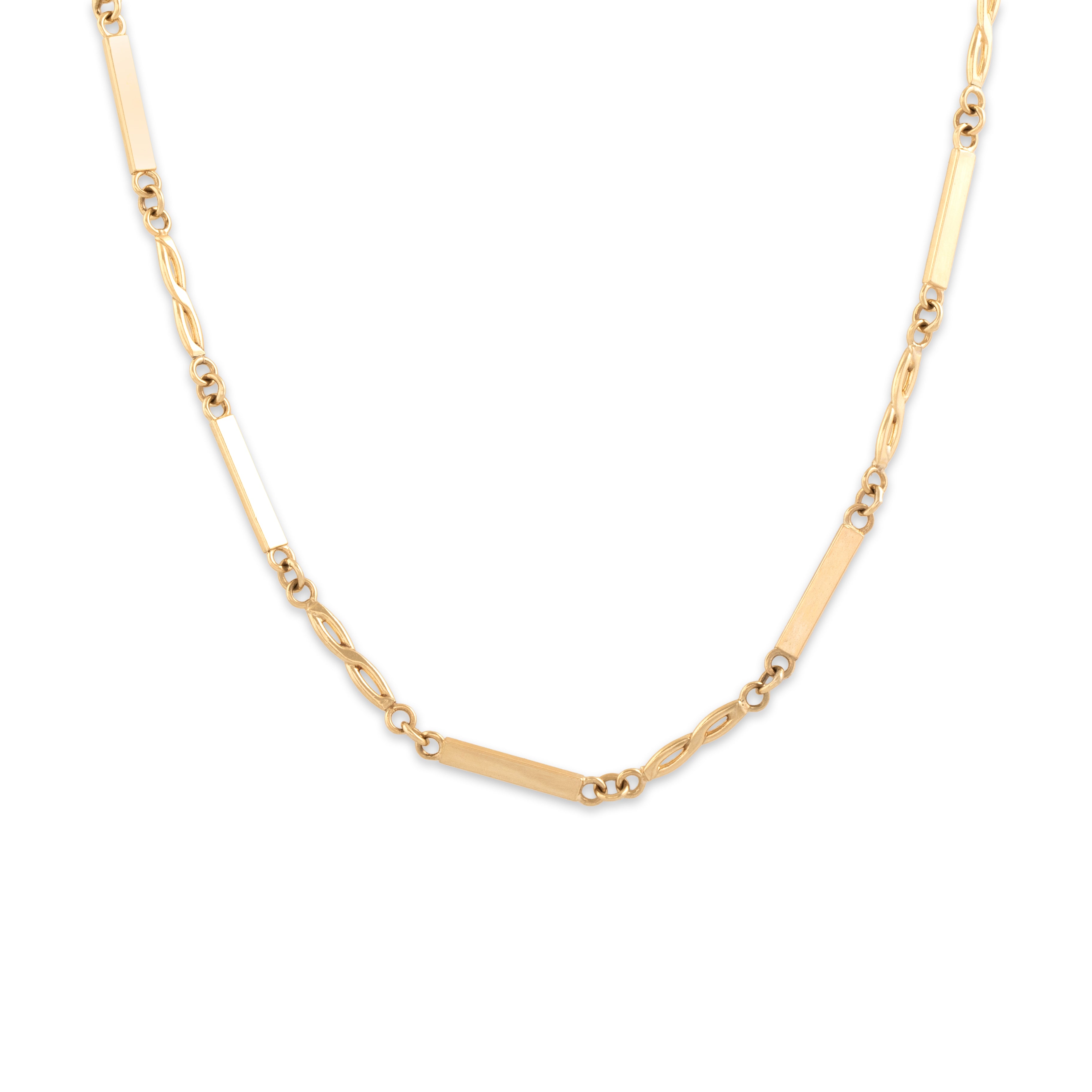 Vintage 14k Yellow Gold 2.3mm Long Infinity & Geometric Bar Link Chain - Close-up view